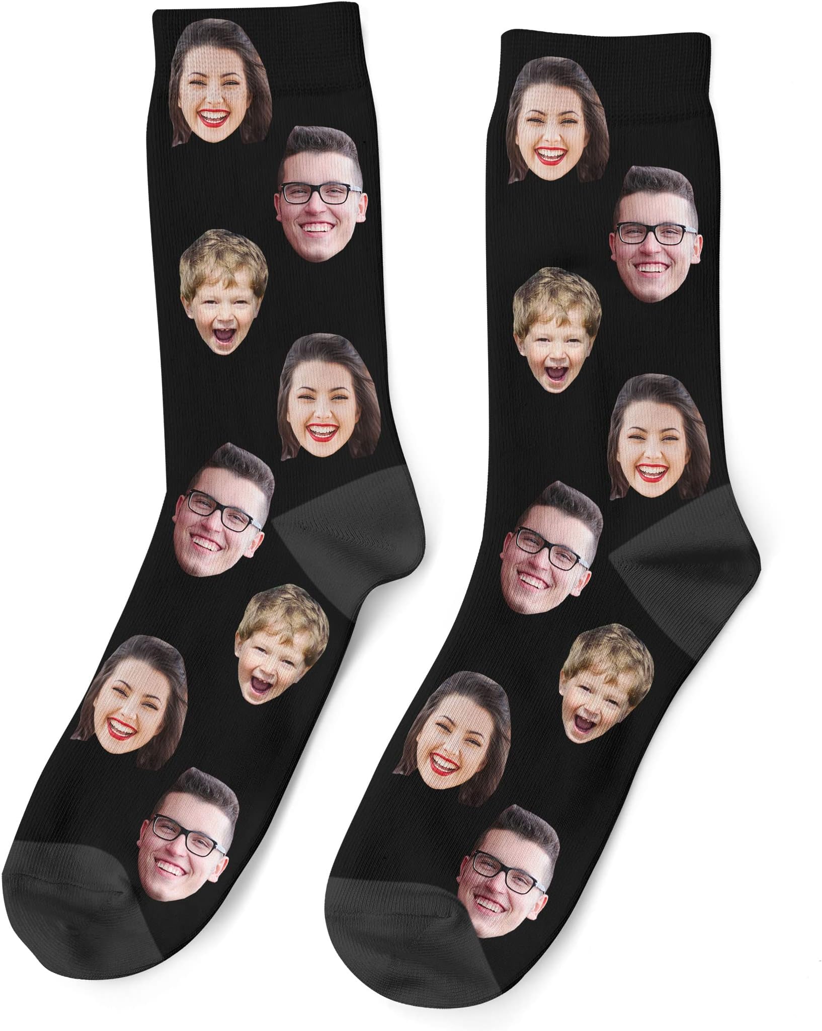 Custom Face Socks, Personalized Photo Socks, Funny Birthday Gift For Men Women, Black, L