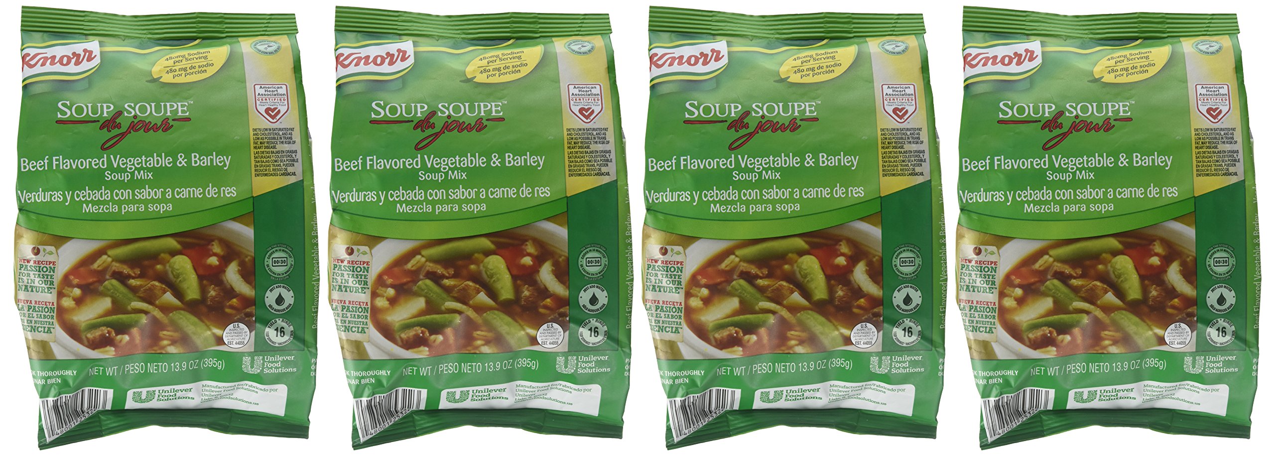 Knorr Professional Soup du Jour Beef Vegetable and Barley Soup Mix 0g Trans Fat per Serving, Just Add Water,13.9 Ounce (Pack of 4)