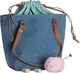 Knitting Project Tote Bag, Large Project Bag, Crochet Project Bag, Yarn Bowl (Blue)