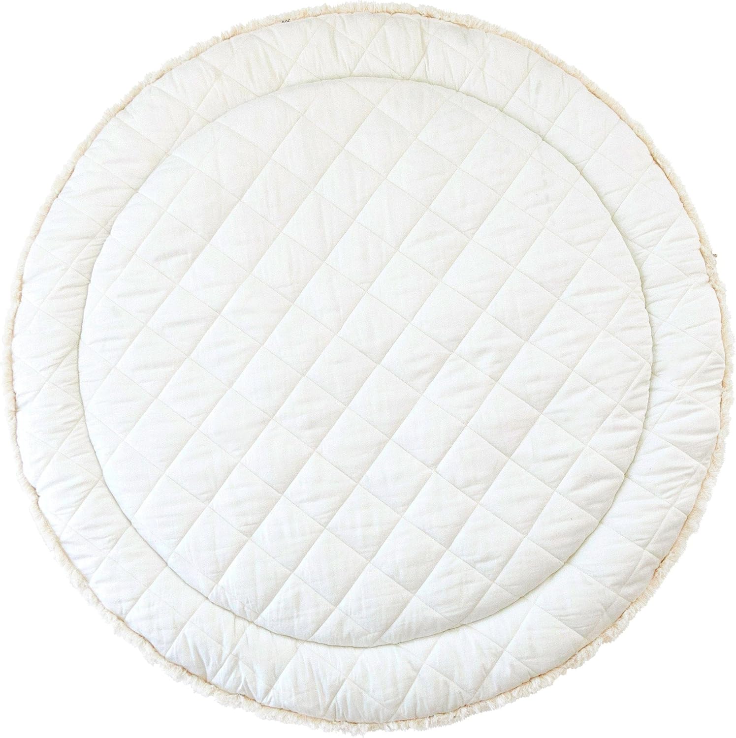 MakeMake Organics Organic Play Mat GOTS Certified Organic Cotton Nursery Floor Rug Washable Reversible Non Toxic Activity Mat Tummy Time Crawling Pad Thick Quilted (Round 48", Rainbow, White)