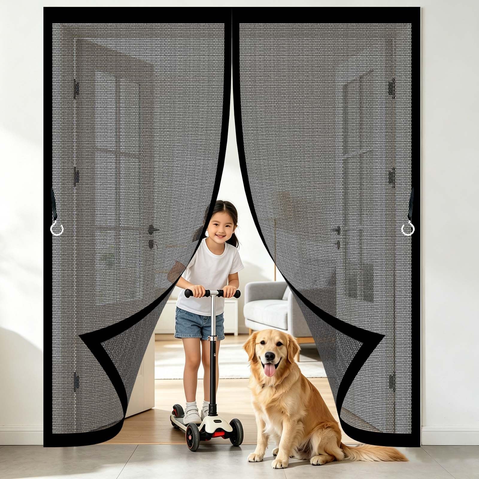 Guoyfen Black Fly Screen Door 112 X 228 Cm With Powerful Magnets And Full Frame Magic Tape, Keep Bugs Out Magnetic Curtain Adhesive Installation Without Drilling For Terrace, Cellar,