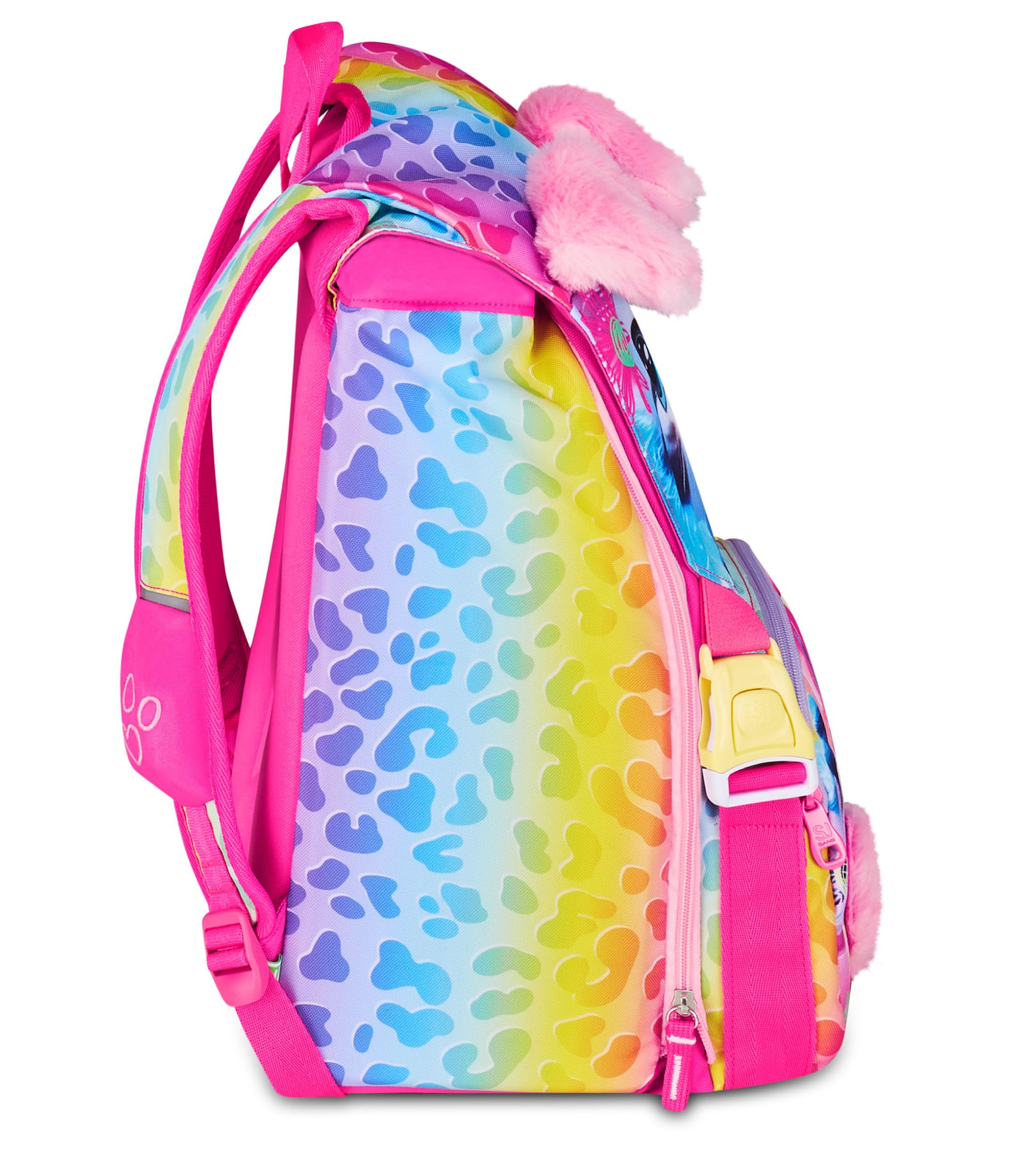 SJ GANG STYLE JAM GANG Zaino Scuola Estensibile Big, Fucsia, Zaino con Divisorio Interno, Tasca Superiore con Orecchie in Peluche, Tasca per Borraccia, 24 L, Zaino Scuola Elementare, Bambina