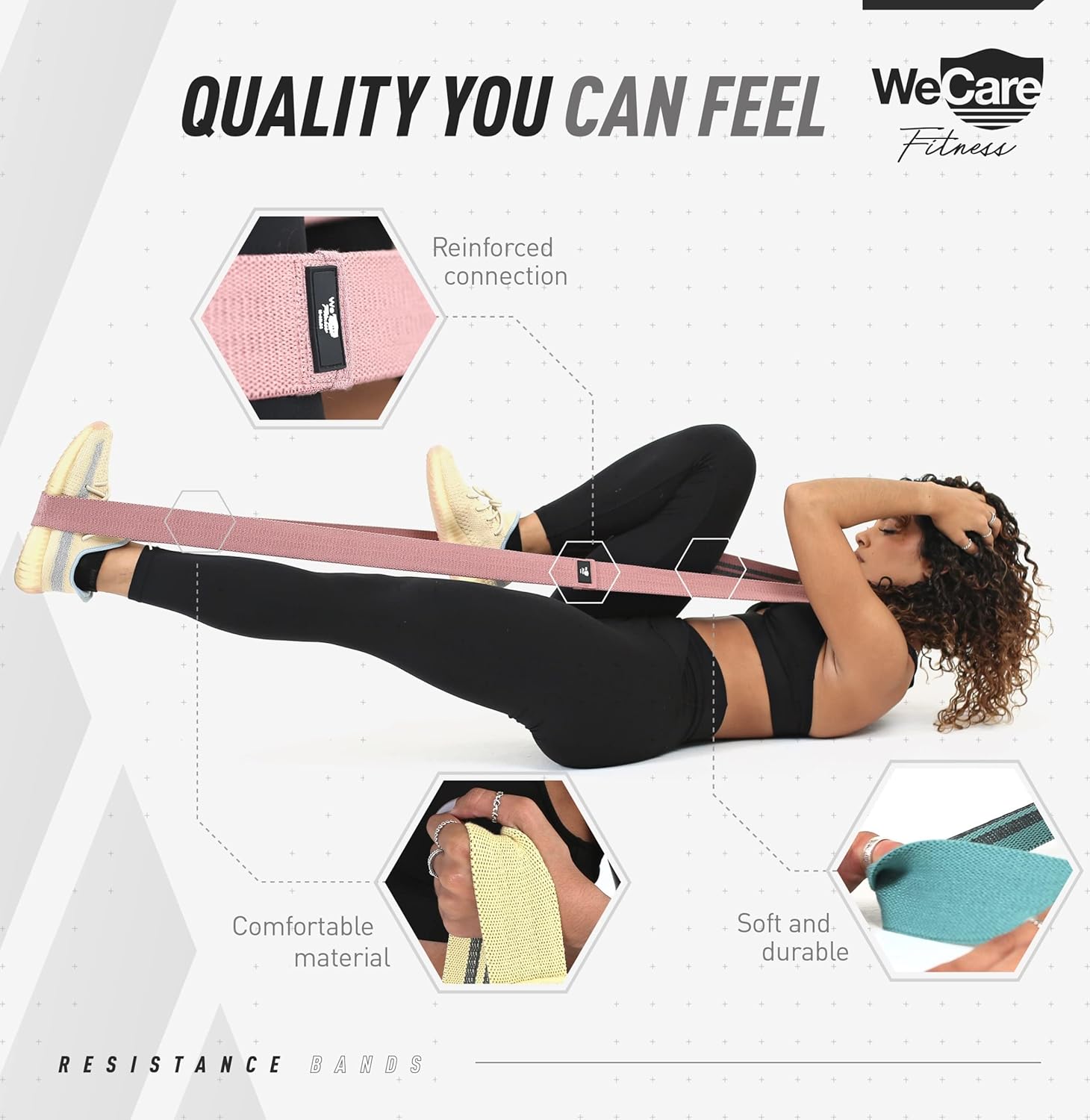 WeCare Fitness Resistance Bands Set, 4 Bands 4 Resistance Levels, Latex Free, Portable Workout Equipment, Home Gym, Training, Exercise, Pilates, Muscle Toning, Great for Travel, for Men and Women