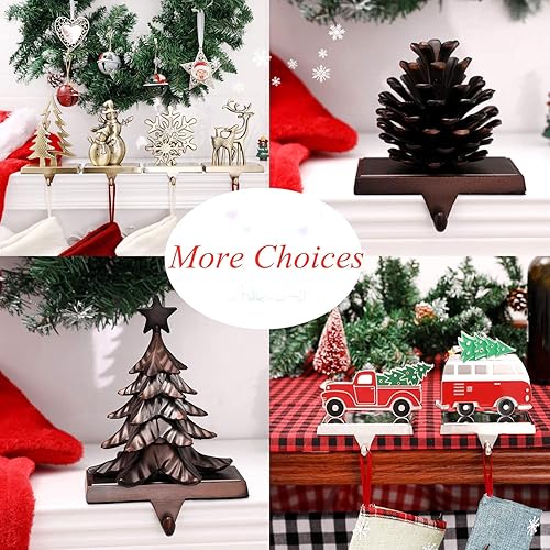 Miniatura 10 de 4 soportes antideslizantes para calcetines de Navidad, diseño de reno, árbol de Navidad, muñeco de nieve, copos de nieve, ciervos para chimenea,