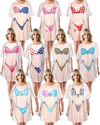 Cozypower 10 Pack Womens Bikini Shirt Cover up Cute Bikini T Shirts for Women Funny Short Sleeve Bathing Suit Baggy Swimwear