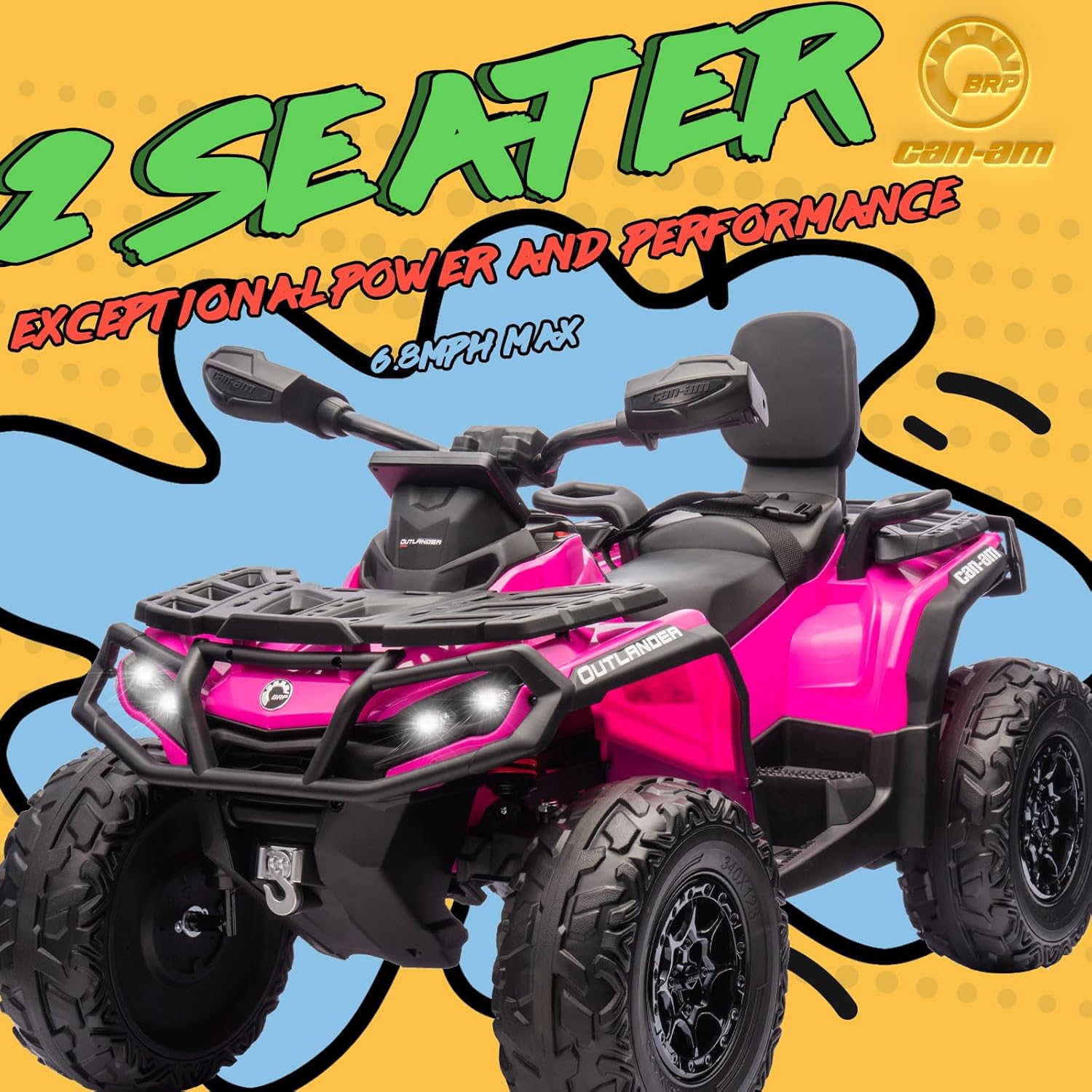 KerryYoo SAT5 24V 2 Seater Kids ATV, Electric 4 Wheeler with Soft Start System, Bluetooth Music, LED Headlights, Spring Shock Absorber, Off-Road Tires - Pink