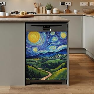 Van Gogh Style Painting Dishwasher Magnet Cover,Front Dishwasher Cover Decoration Reusable Decorative Magnetic Cover for Home Kitcen Appliance 23x26 Inch