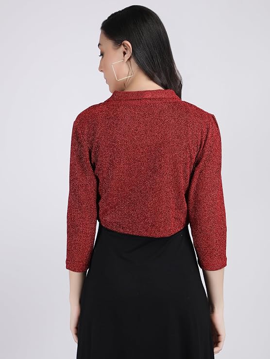 Women's Short Stretchable Shrug with Collar Neckline