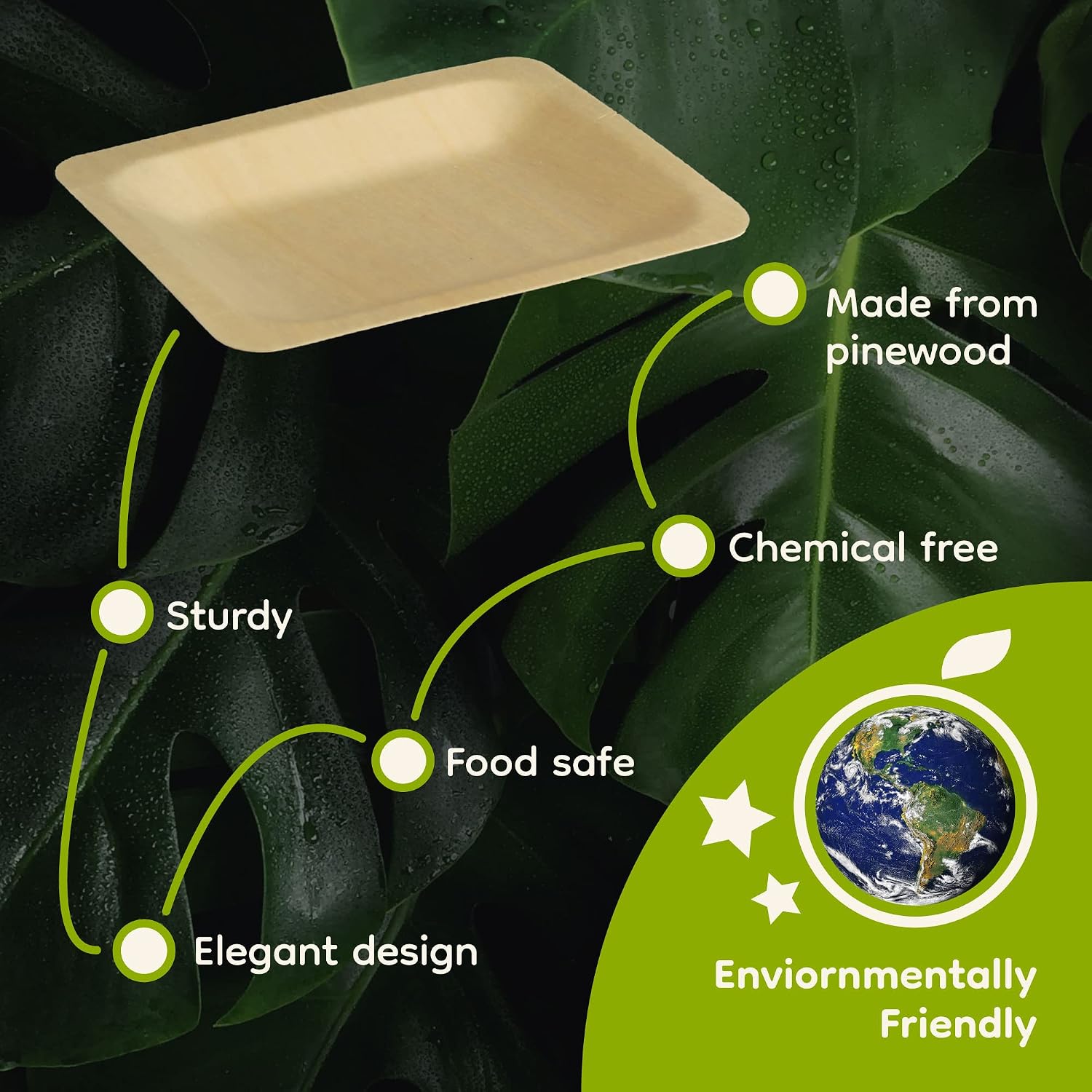 BambooMN - 15.7" x 11.13" x 0.7" Disposable Wood Rectangle Plates/Dishes, 1,000 Pieces
