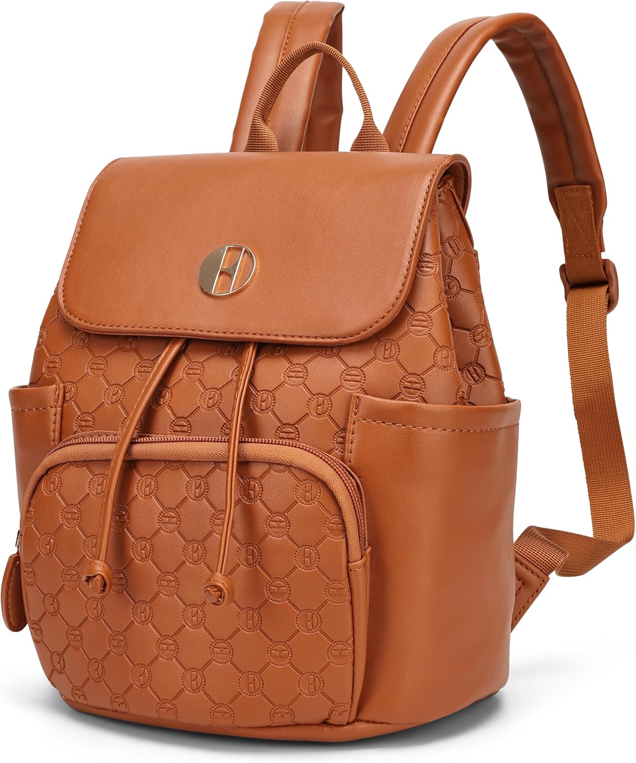 ELLE Compass 10L Vegan Leather Monogram Mini Backpack | Brown