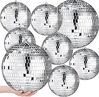 Haull Conjunto de 8 bolas grandes de discoteca espelhadas prateadas, bola refletiva com anel de pendurar, enfeite de festa para decoração de palco, clube, dança, casamento, formatura, adereços (20 cm