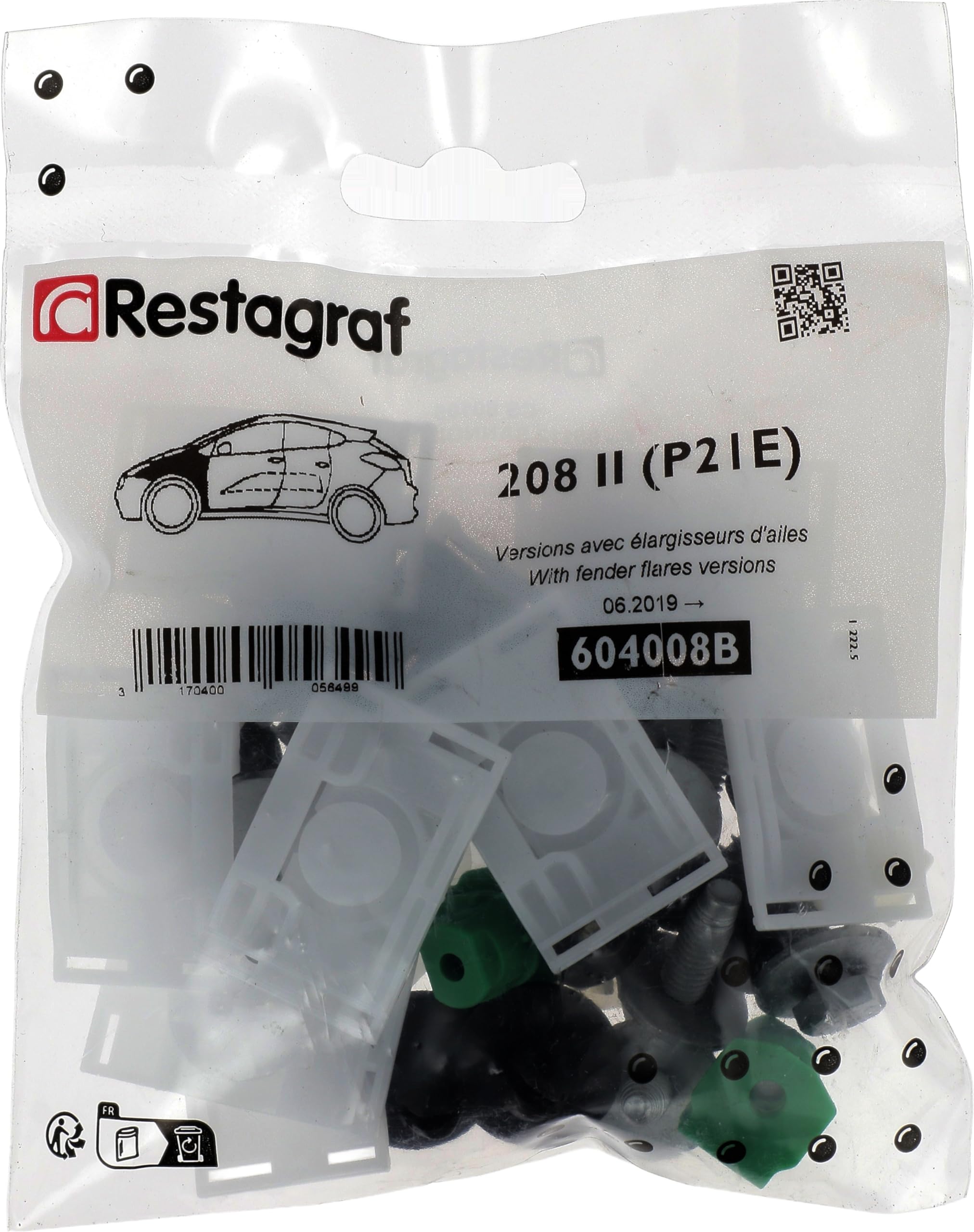 Restagraf - Kit de Fixations pour Aile Avant 208 (P21E) Avec Élargisseurs (06/2019 à Aujourd'hui) - Kit Complet pour Réparation ou Remplacement - Réf. 604008B