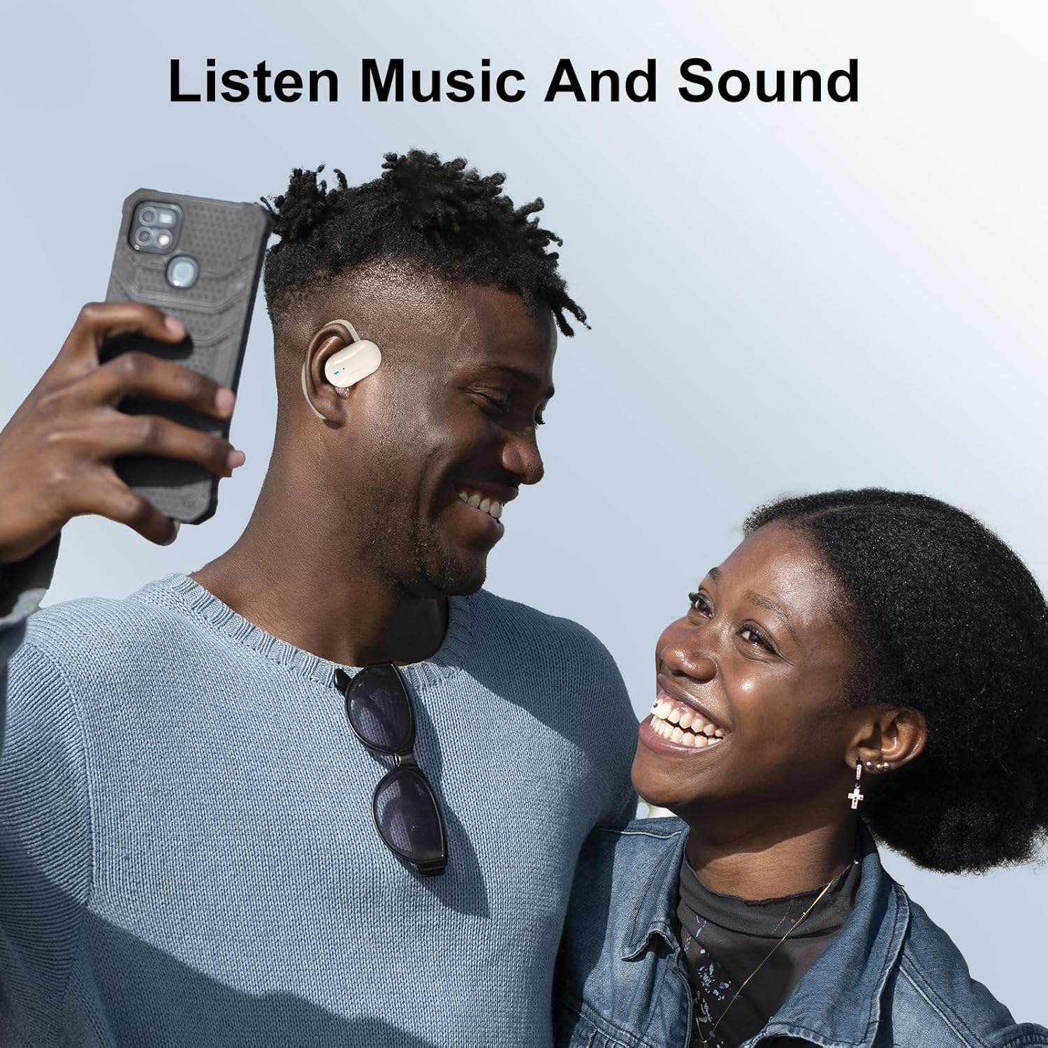 SIXTHGU V8 Open-Ear Headphones on an ear, showing adjustable fit