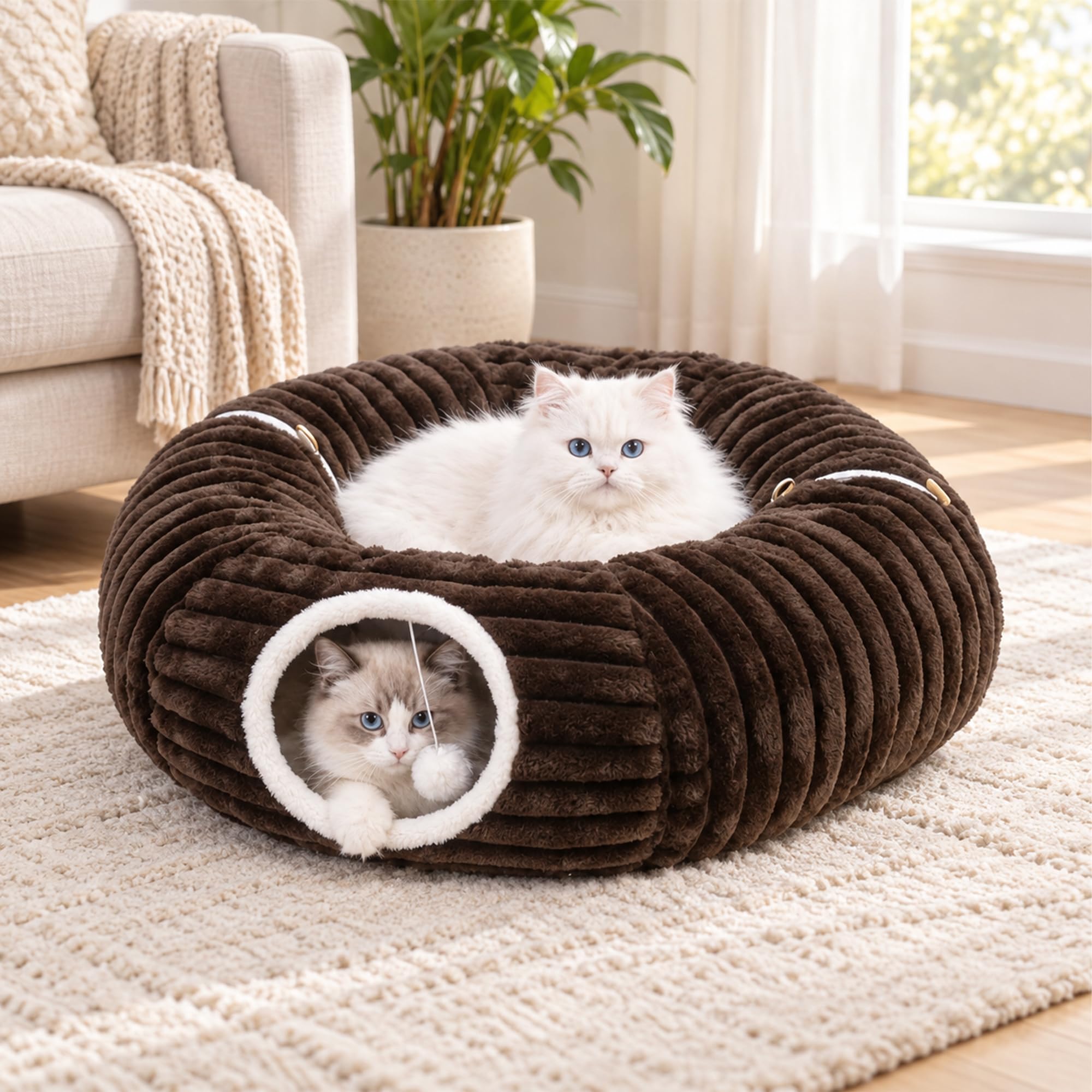 Dogpals Cat Tunnel Bed Cave 35" Lx11.8 Wx11.8 H for Indoor Cats (Coffee)