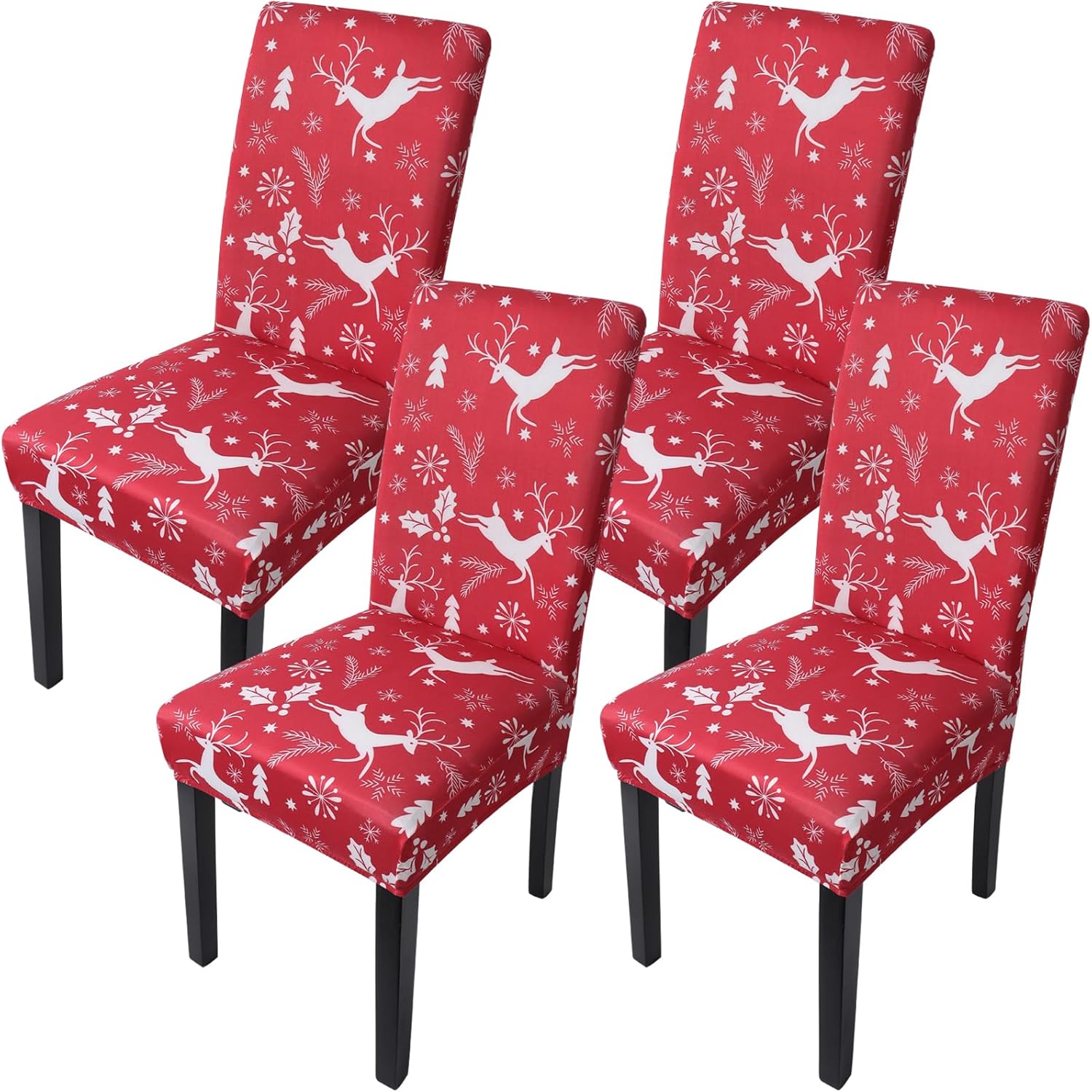 Alynsehom 4PCS Christmas Chair Covers, Red Stretch Chair Slipcover