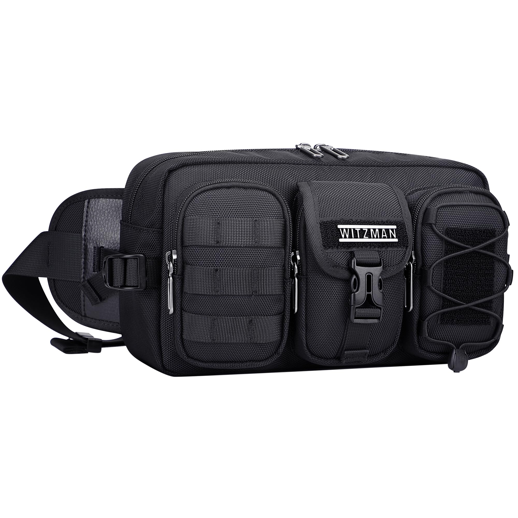 WITZMAN Sac banane pour homme, sac banane tendance avec fermeture éclair, avec plusieurs poches pour voyager, marche quotidienne, Noir