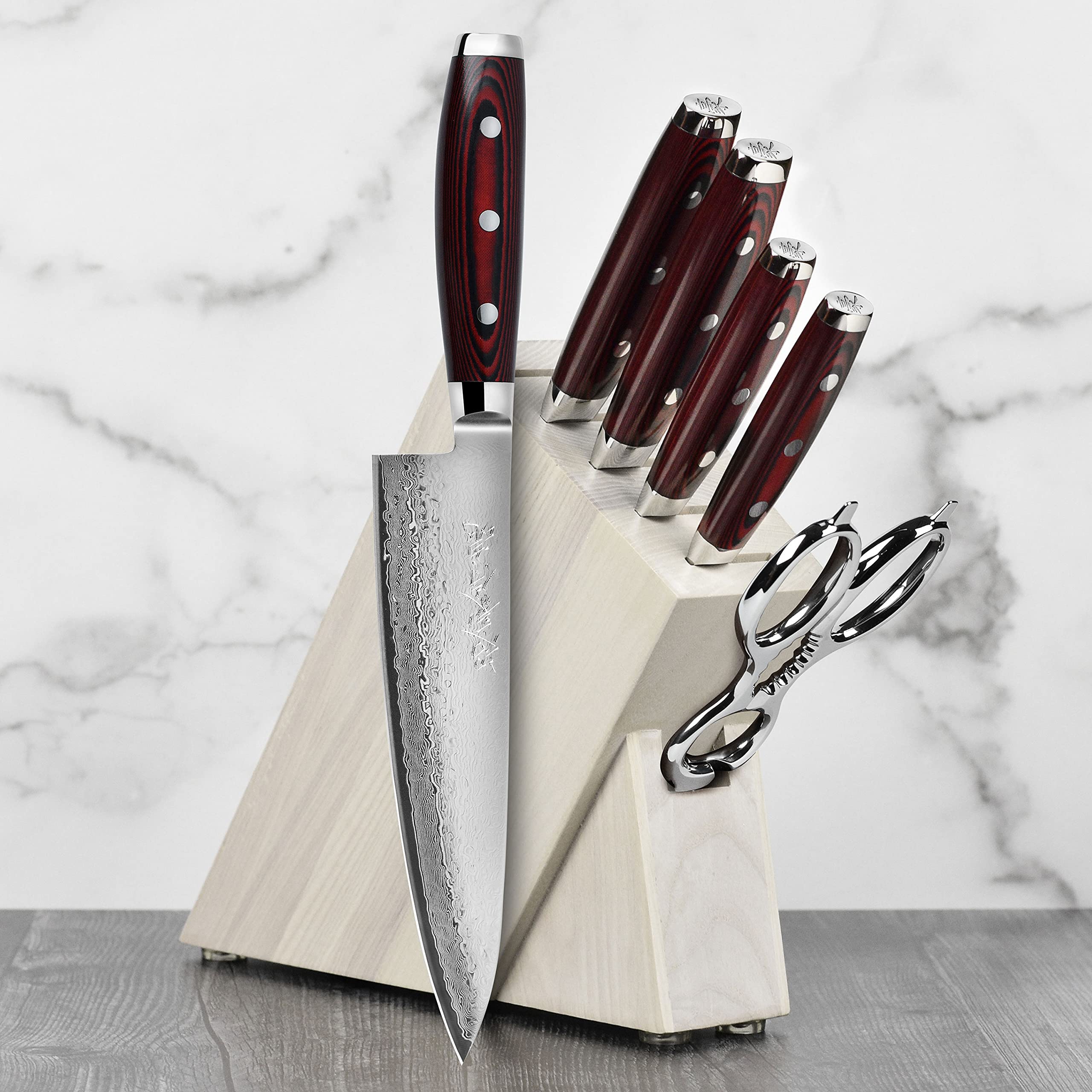 Amazon.com: Yaxell Super Gou 7 Gray Ash Piece Slim Knife Block Set