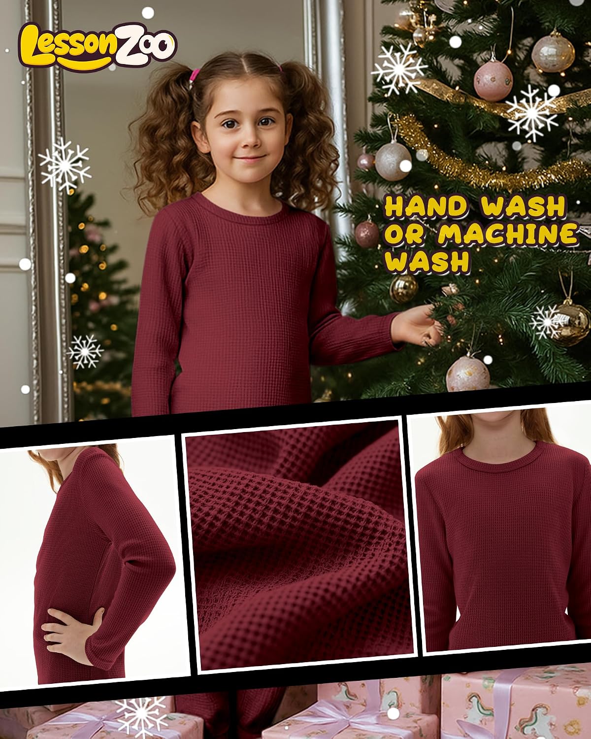 2 Pack Thermal Underwear Kids Set Waffle Knit Base Layer Boys Girls Unisex Long Sleeve Top and Bottom Cold Weather