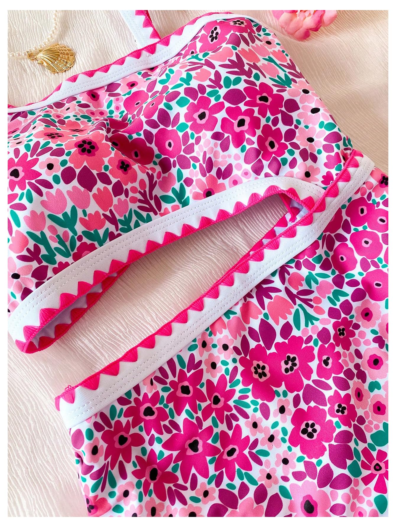 Floerns Einteiliger Badeanzug für Mädchen, Sommer, Blumenausschnitt, asymmetrischer Ausschnitt, Monokini