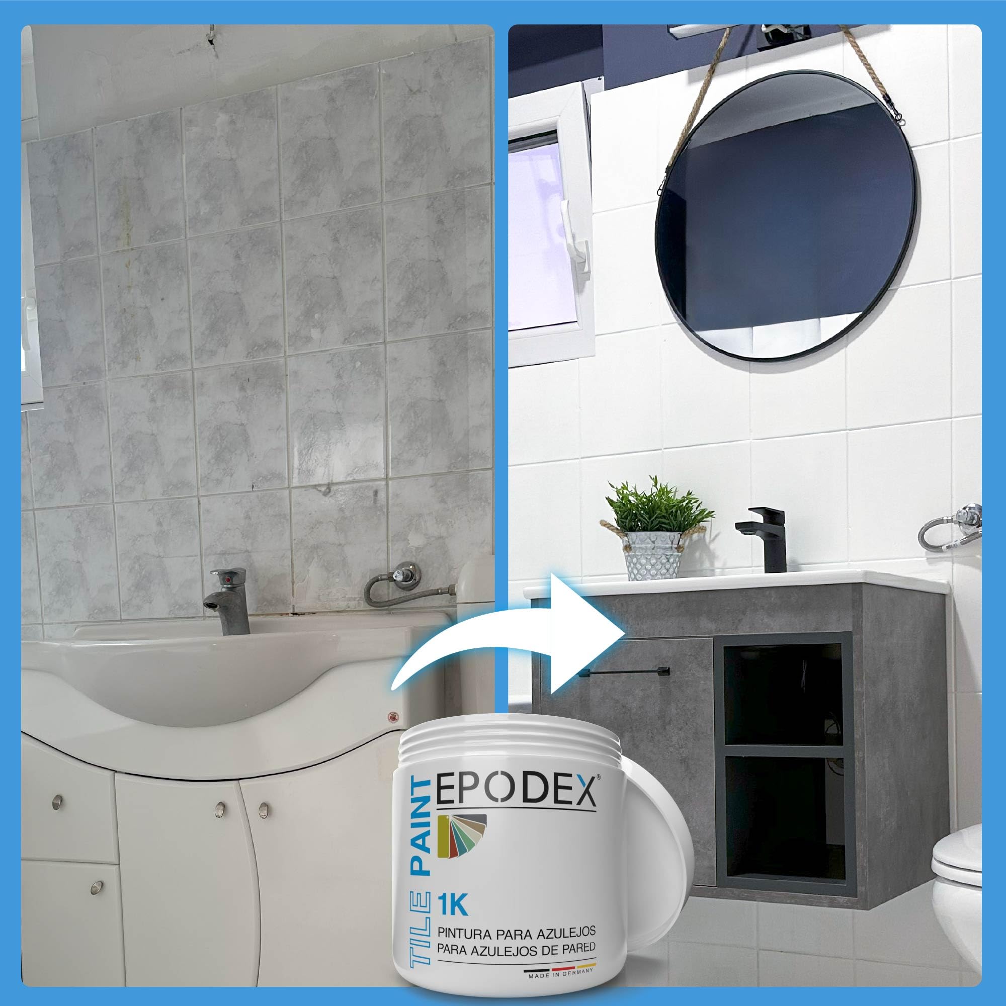 EPODEX Pintura para azulejos 1K, Pintura azulejos cocina, baño y más, Revestimiento satinado para paredes interiores, 1kg (8m² por capa) - Nordic - Pastel