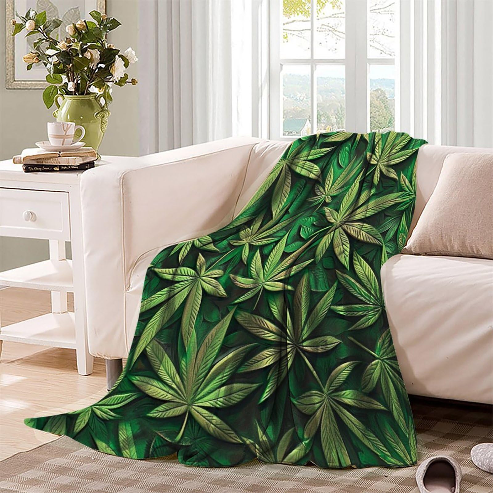 Coperta morbida in pile di flanella con foglie di palma, regalo di compleanno per amici, famiglia, regalo di Natale per amici per parenti, coperta natalizia per divano e letto, 150 x 200 cm
