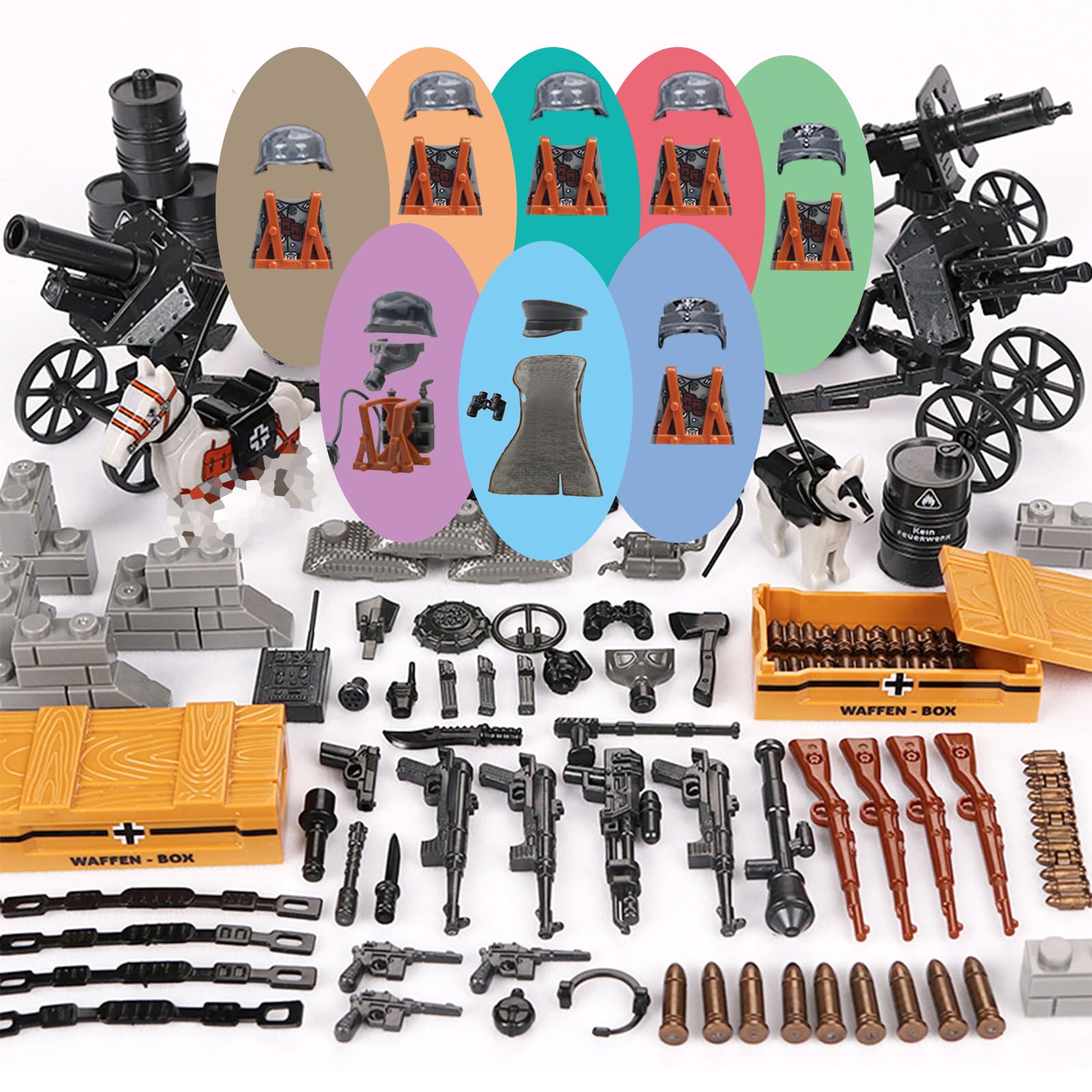 WW 2 Classic World War Army Building Set, Compatible with Lego 853792 Accessory, German American Military Soldier Figures, Weapons Accessories, Civil War (German Army)