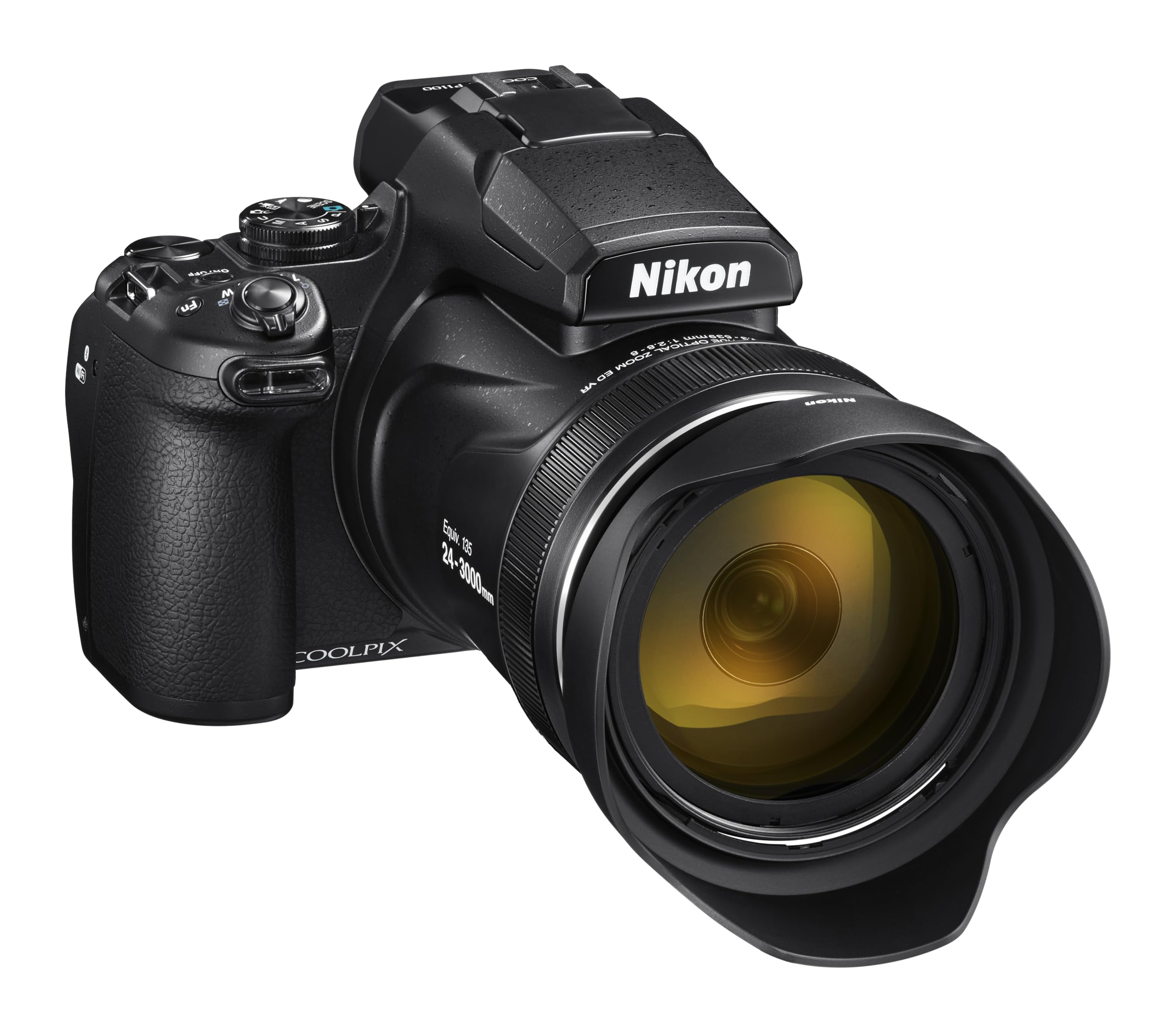 Nikon Coolpix P1100 Fotocamera Bridge, Zoom Ottico 125x (24-3000mm), Sensore CMOS 16 MP, Video 4K UHD, Stabilizzazione Ottica VR, LCD Articolato 3.2", Nero [Nital card: 4 anni di garanzia]