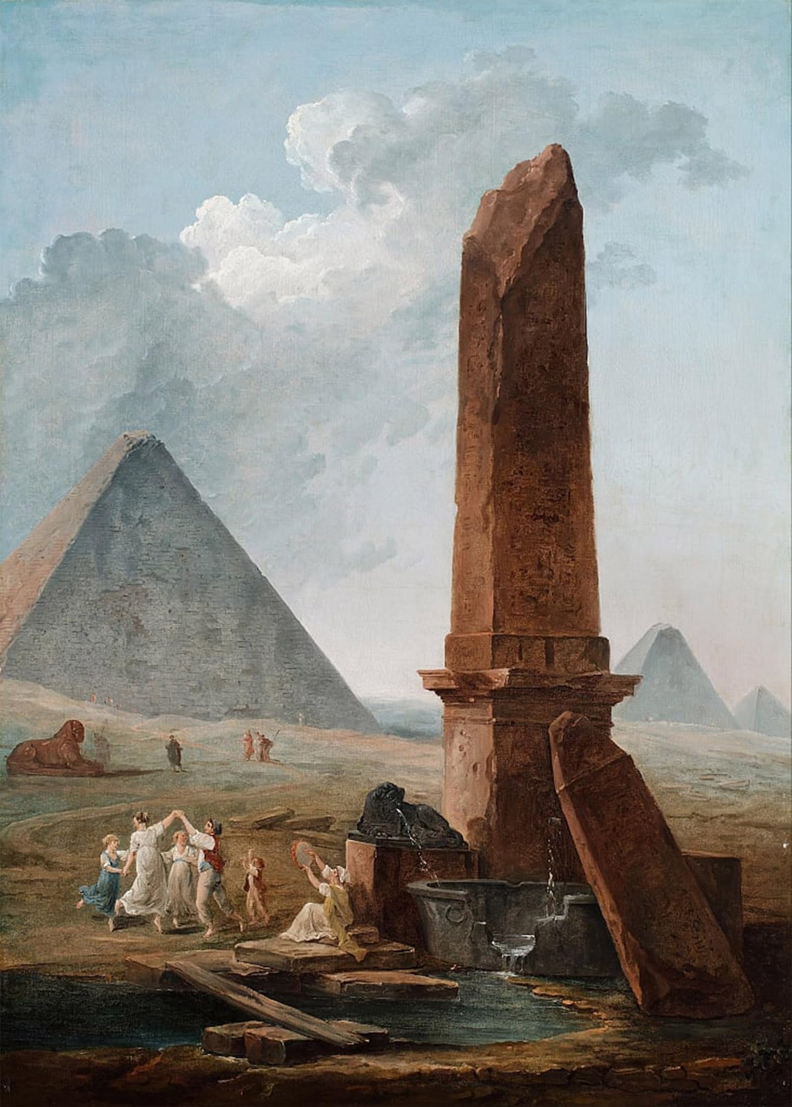 ARTXLXXBN Famous Prints Artwork Pictures Poster Painting Art the Farandole Amidst Egyptian Monuments by Hubert Robert Artwork Landscape Pictures for Home Decor 60x90cm