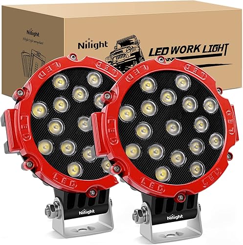 Nilight 2 focos Cree de luces LED todoterreno redondas 185 vatios para trabajar y conducir rojo Rojo Nilight 2 focos Cree de luces LED todoterreno redondas 185 vatios para trabajar y conducir rojo Rojo