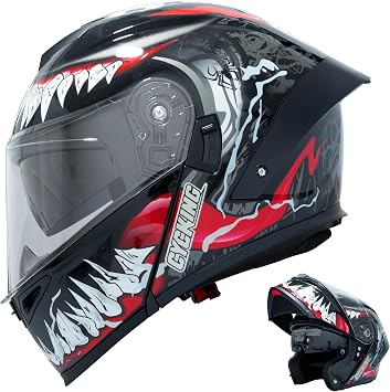 Modular Motorcycle Helmet, Flip Up Full Face Helmet with Dual Visor & Smoked Sunshield, DOT Approved Street Bike Helmet for Men & Women, Quick Release Buckle, Removable Washable Liner