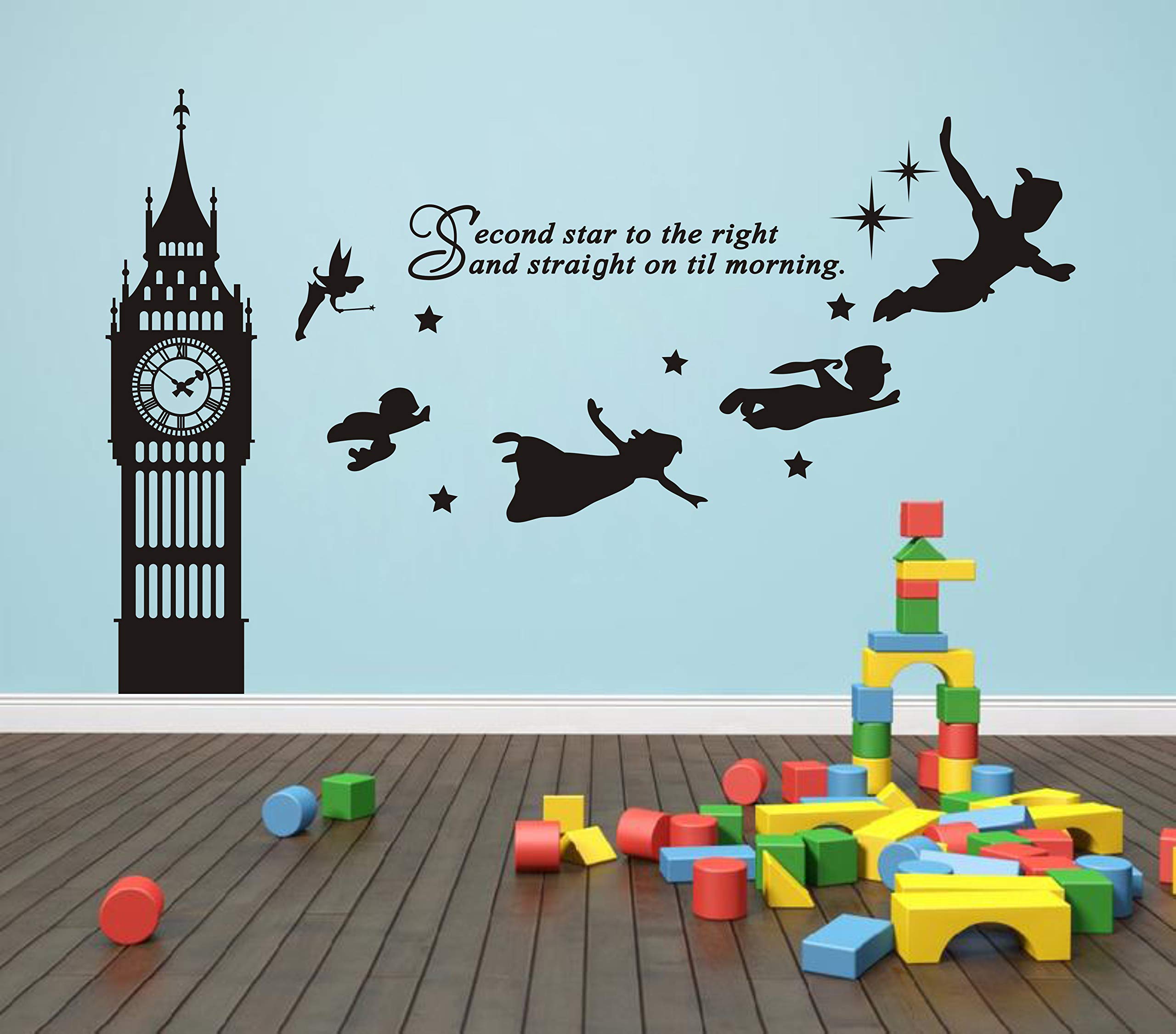 Big Ben Clock Wall Decal, Second Star to The Right Vinyl Sticker, Nursery Playroom Wall Art, Vinyl Wall Decals for Boys Girls Bedroom, Quote Wall Decals (Y31) Small White 7