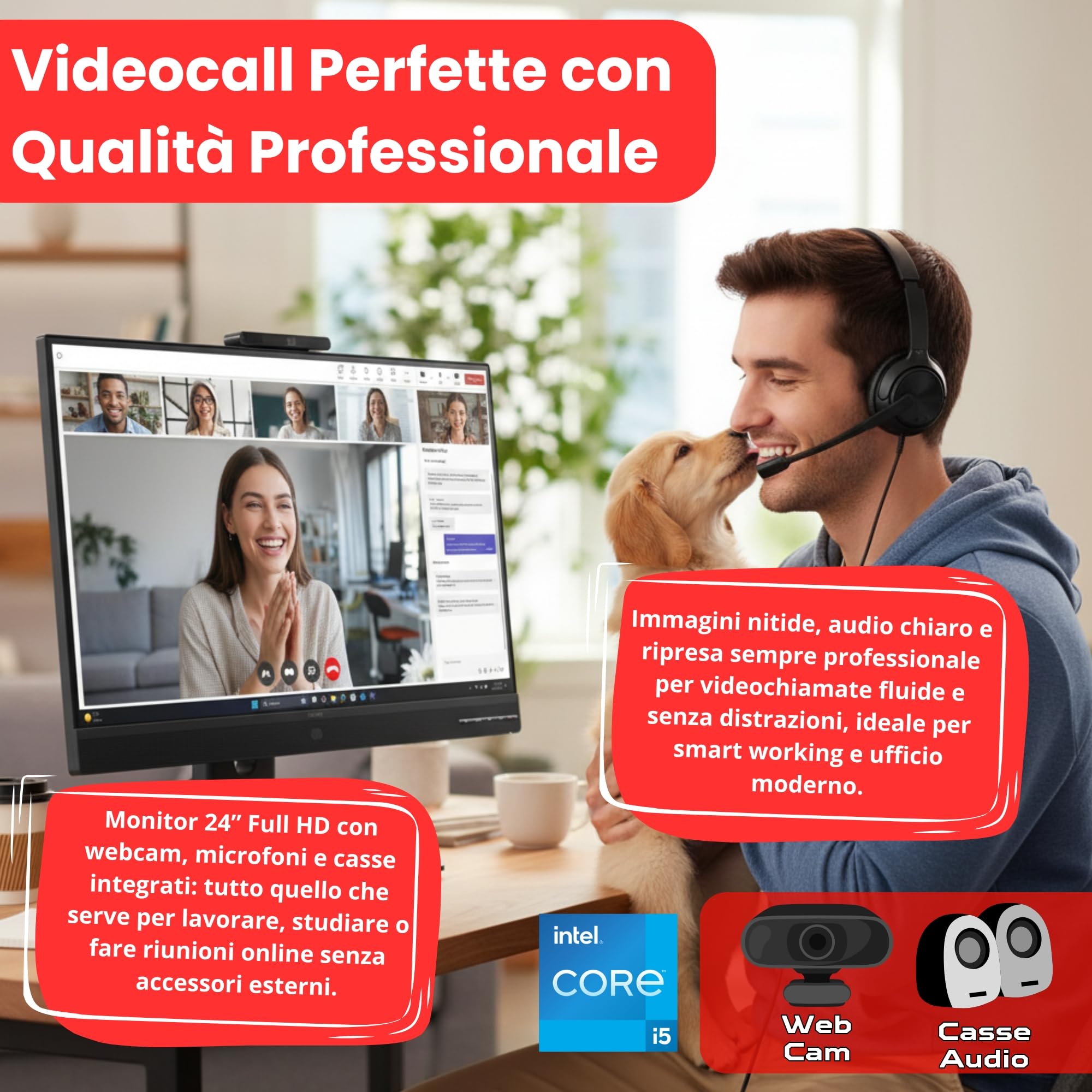 Lenovo PC Completo Business e Office Neo 30s Gen 5 SFF | Intel Core i5-13420H | 16GB RAM DDR5 | SSD 512GB Nvme HDMI + Monitor ThinkVision 24" VoIP con Webcam, Audio e Microfono – Windows 11 Pro