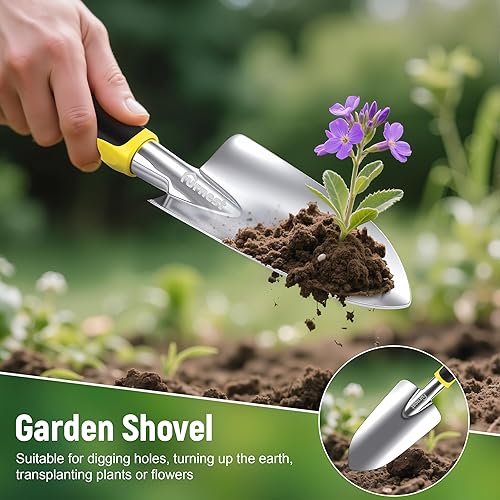 Miniatura 3 de Juego de herramientas de jardín, 3 unidades de aluminio pesado kit de jardinería incluyendo pala de mano, pala de trasplante y rastrillo de mano