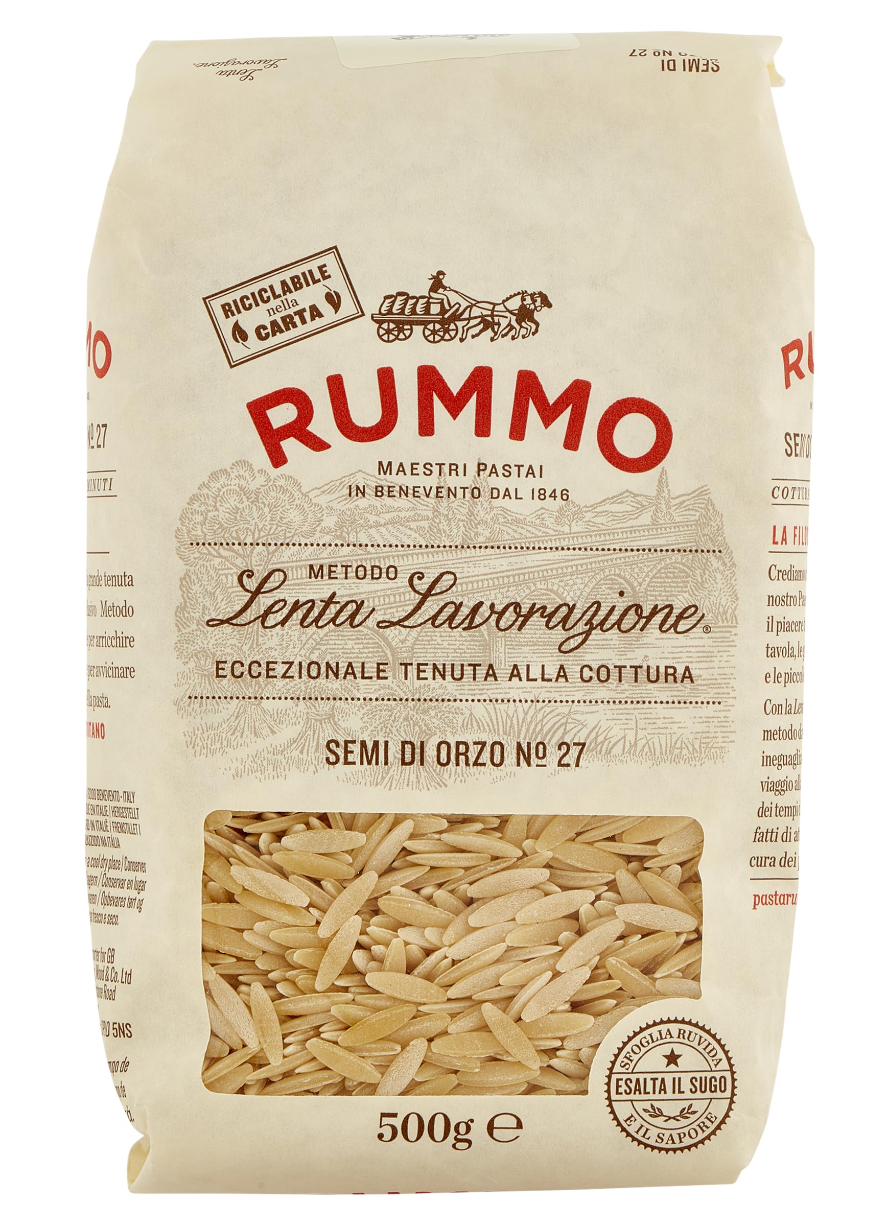 Rummo Semi Di Orzo No. 27 Pasta – Premium Italian Short-Cut Pasta for Soups, Sides & Salads, 500g (Pack of 1)