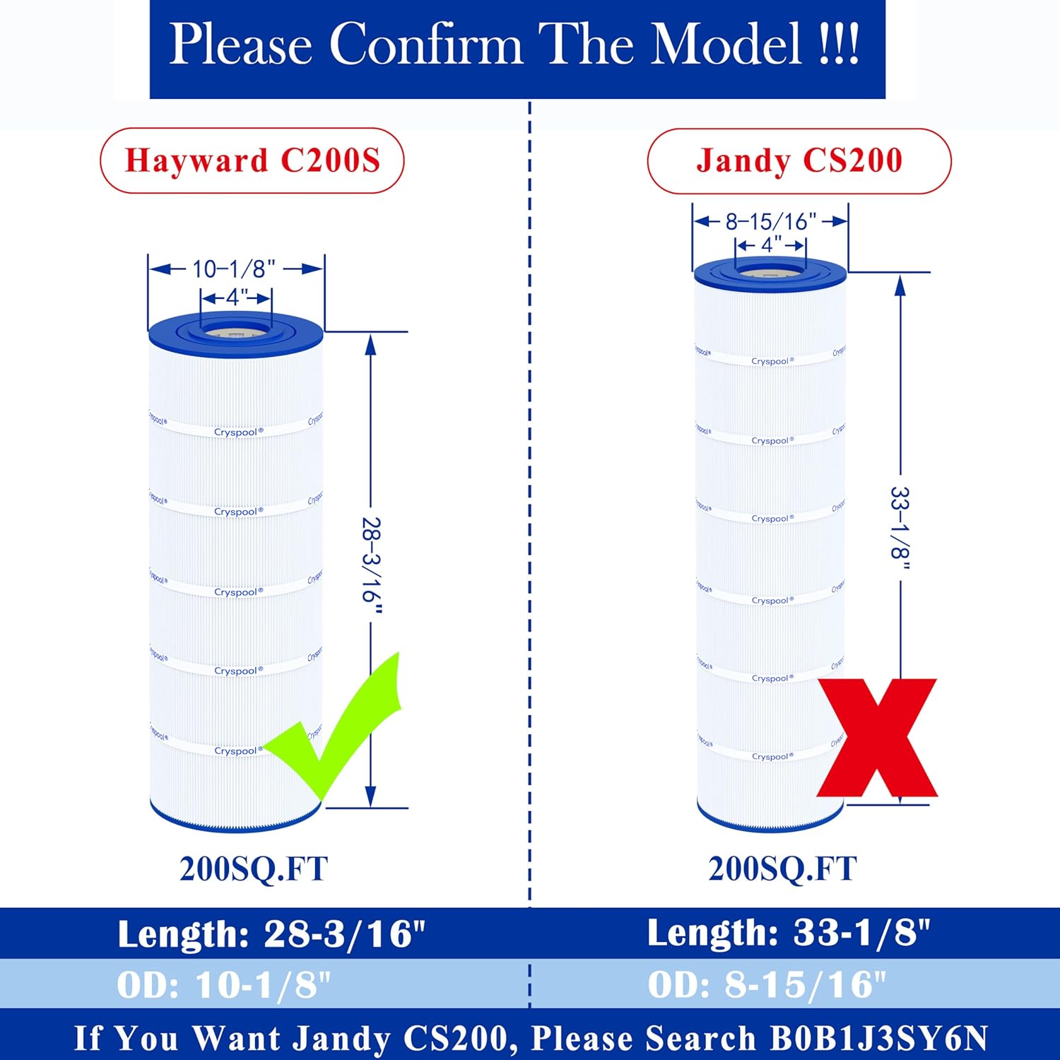 Cryspool® C200S Filter Compatible with CX200XRE, SwimClear C200S, C200S, C-9442, PA200S, 200 Sq. Ft Pool Filter Cartridge, 1 Pack - Image 2