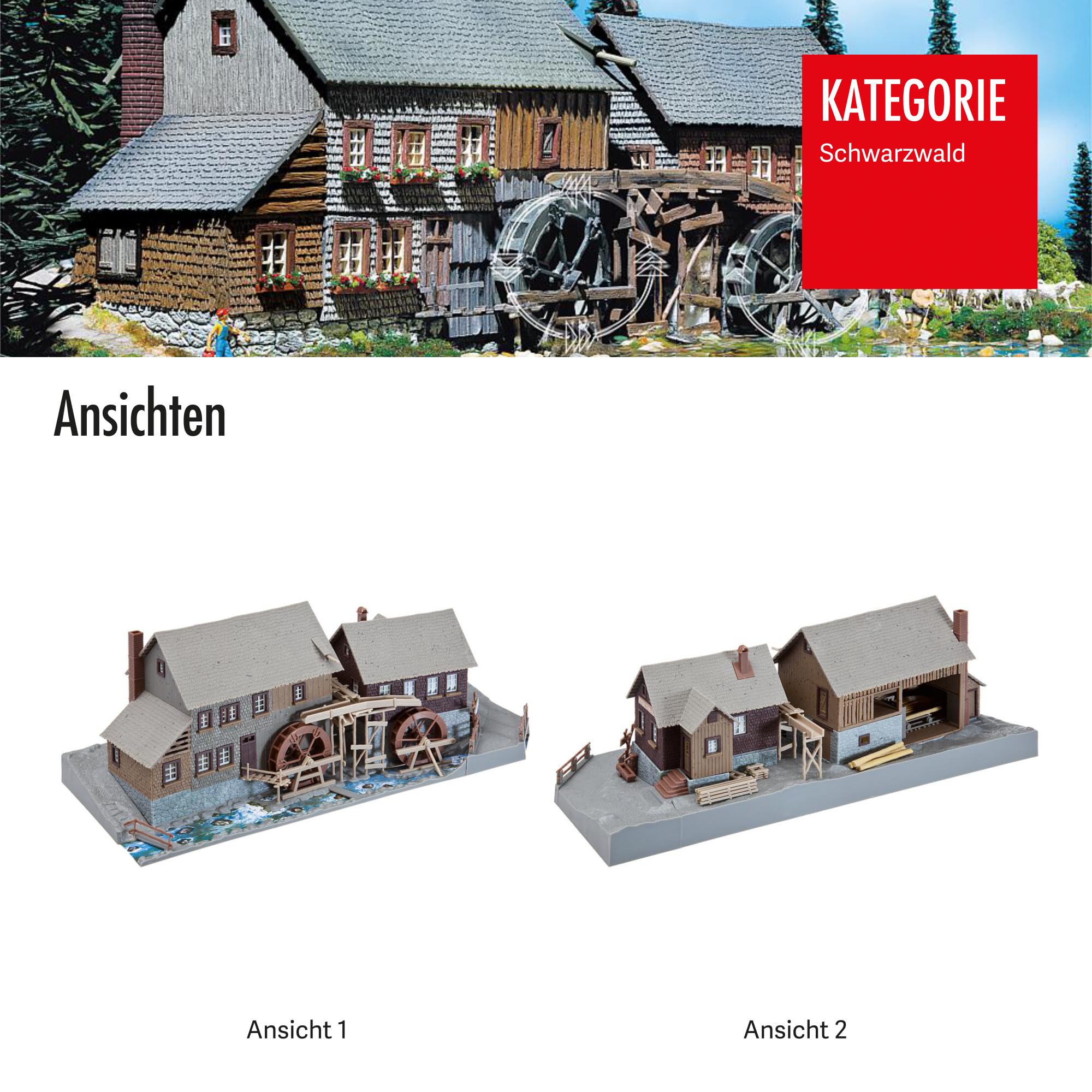 FALLER Hexenlochmühle Modellbausatz mit 255 Einzelteilen 310 x 130 x 115 mm I Modelleisenbahn Zubehör H0 I Modelleisenbahn H0 Schwarzwaldmühle, Weiß