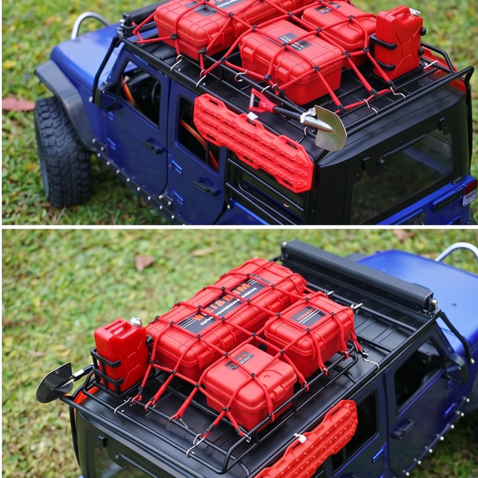 Set de 8 Accesorios para RC Crawler 1/10, Decoración de Coche RC con Red de Equipaje y Kit Scale Deko, Compatible con Modelos 1:10 como Traxxas TRX-4, Axial SCX10 III (Rojo 1/10)
