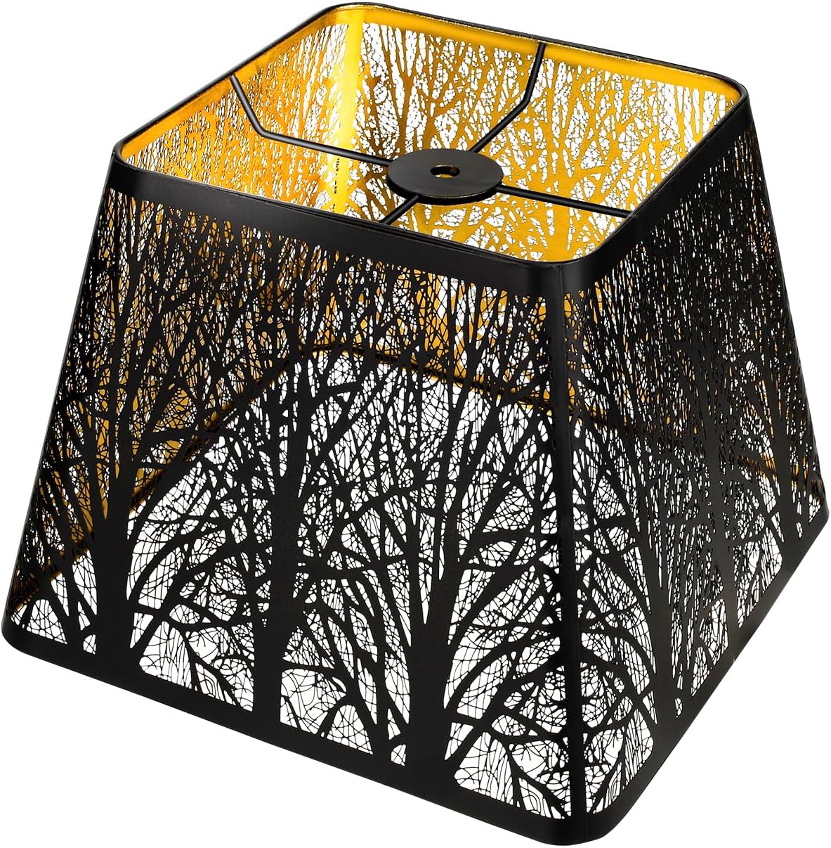 ALUCSETMedium Square Lamp Shades, Metal Lampshade with Pattern of Trees for Table Lamp and Floor Light, 7 x 10 x 7.5 Inch, Pattern of Trees (Black/Gold)