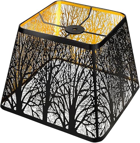 ALUCSET - Pantallas cuadradas medianas de metal con patrón de árboles para lámpara de mesa y luz de pie, 7 x 10 x 7.5 pulgadas, patrón de árboles