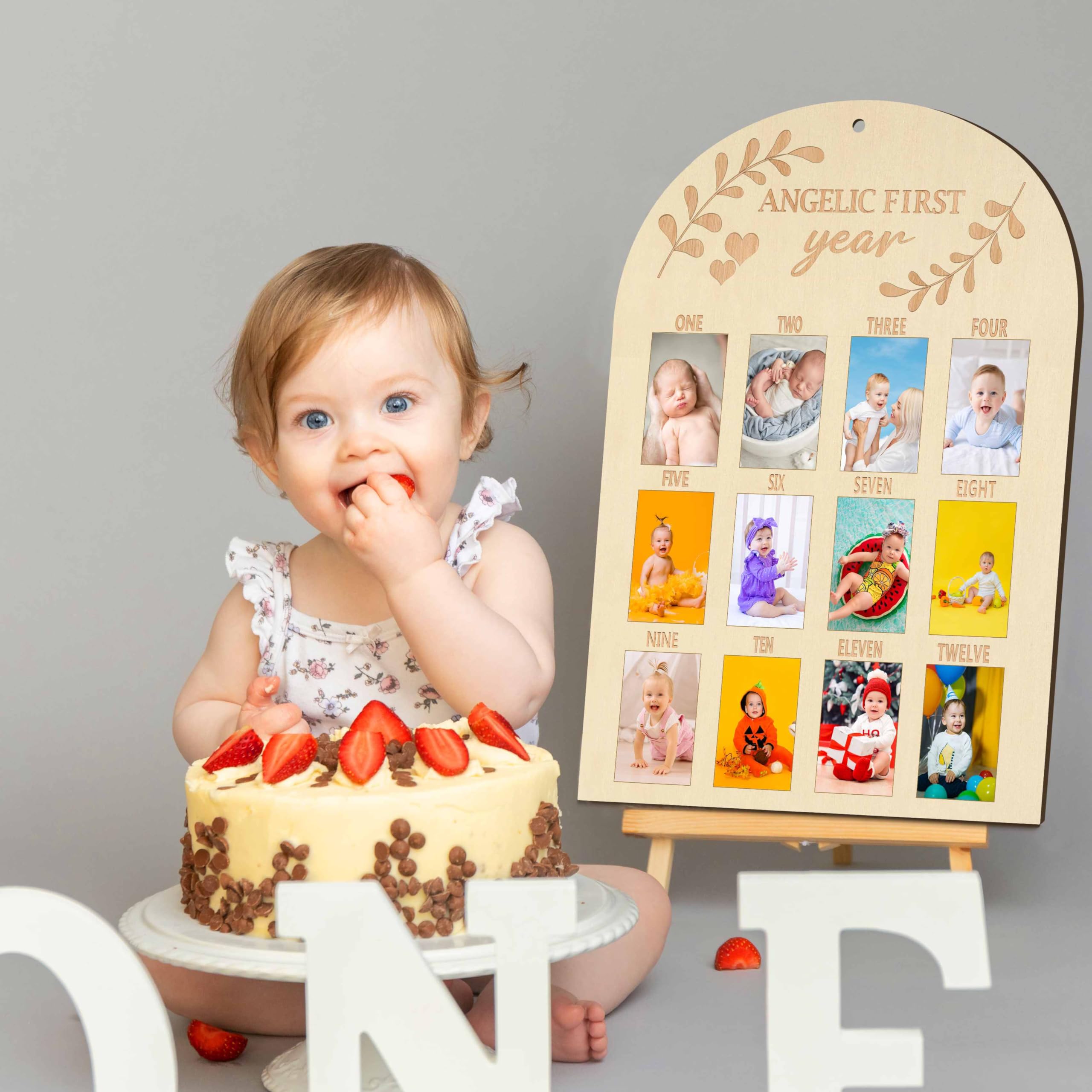 luck sea 1st Birthday Gifts First Year Photo Frame Decorations for Boys Girls Baby Monthly Milestone Wooden Board