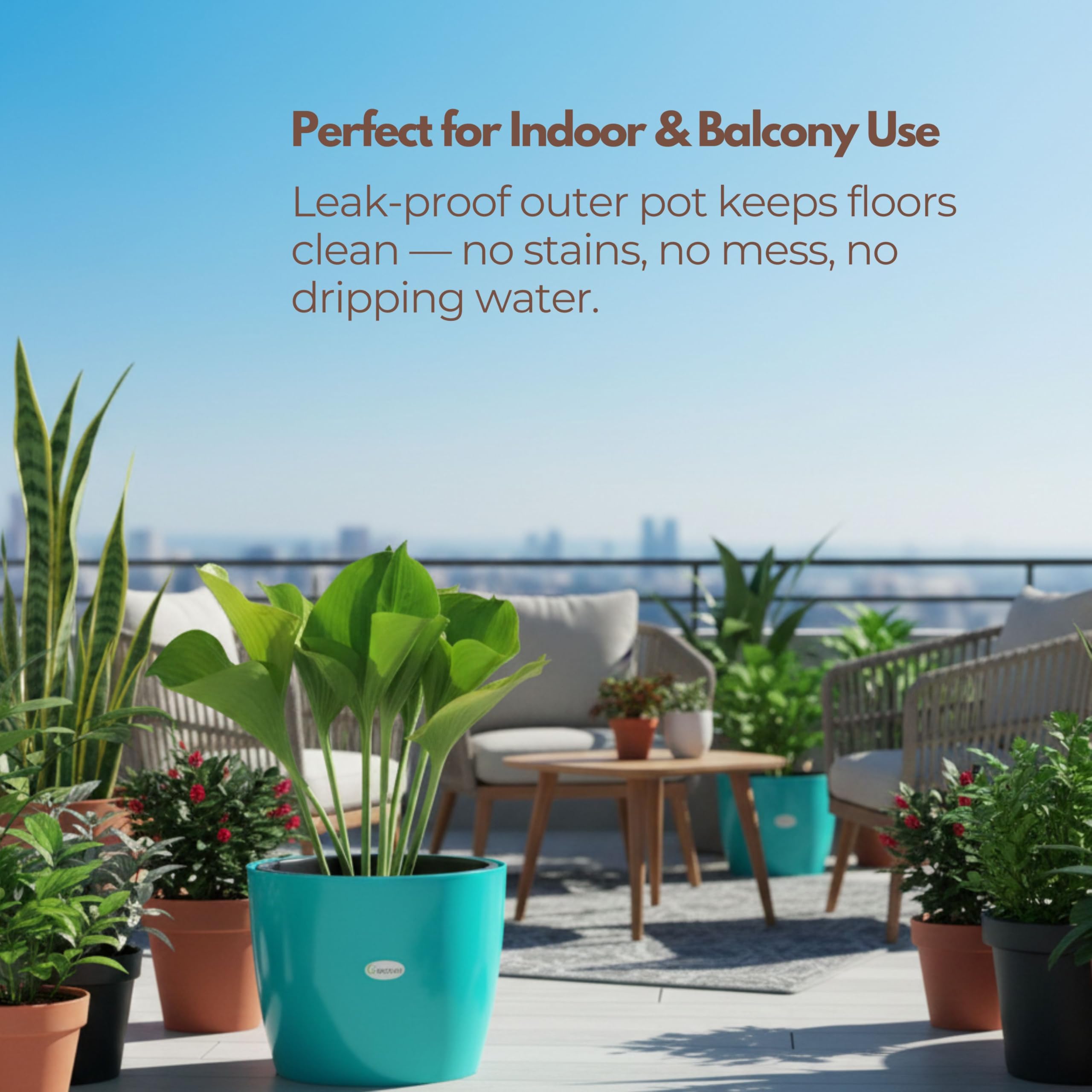 GREENON Self Watering Pots - Set of 3 -7 GREENON Self Watering Pots - Set of 3 -7