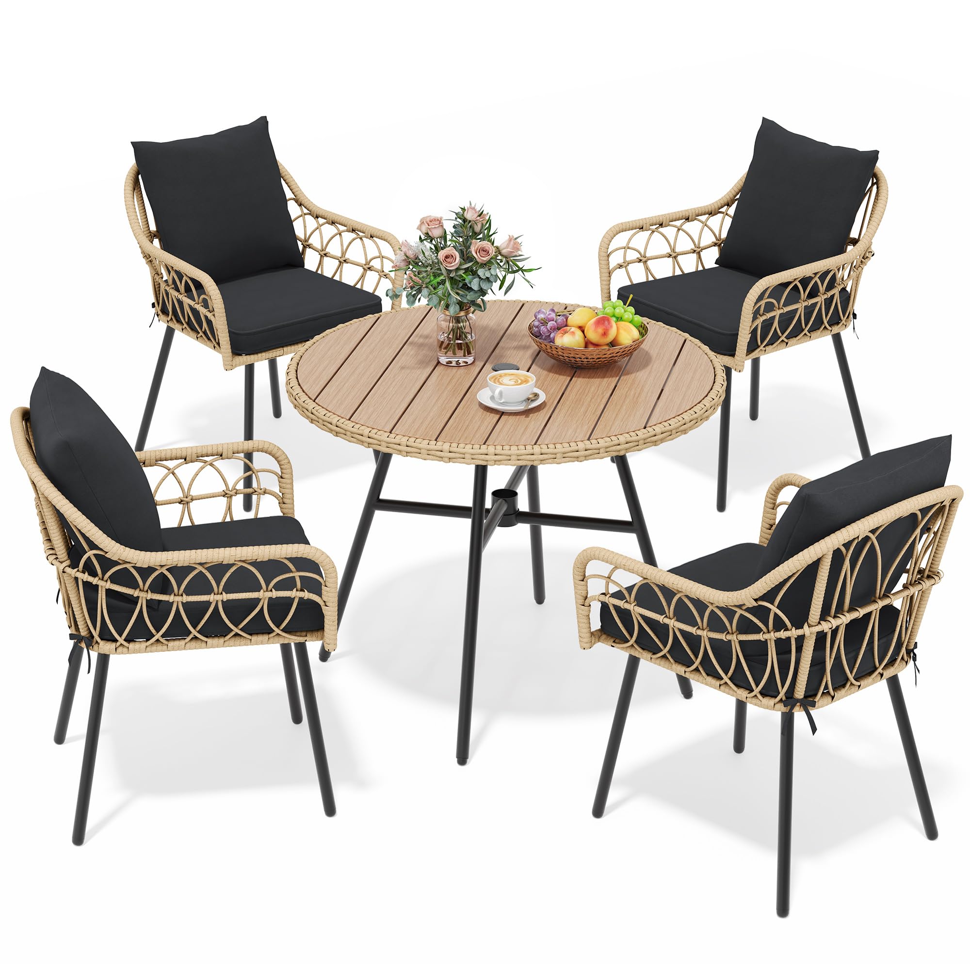 YITAHOME Beige & Black Rattan Set
