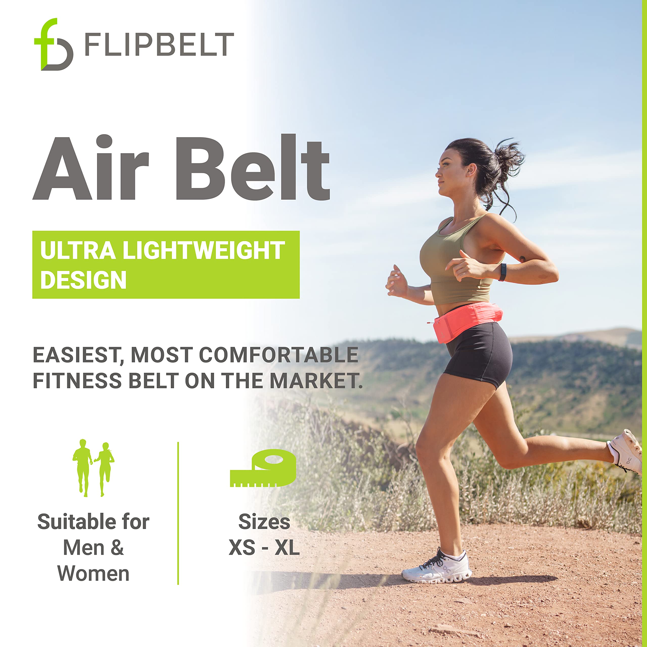 FlipBelt Leichter Laufgürtel, Fitness und Laufen, Bauchtasche für Damen und Herren, scheuert nicht, Taillenband für Telefon, Schlüssel, Geld, feuchtigkeitsableitender Aufbewahrungsgürtel, USA Company