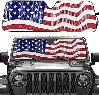 Big Ant Windshield Sun Shade for Jeep Wrangler,America Flag Car Shade Front Windshield Designed for Jeep Sahara Rubicon Wrangler JK JL CJ YJ TJ,Foldable Dashboard Shield Sun Visor for UV and Heat