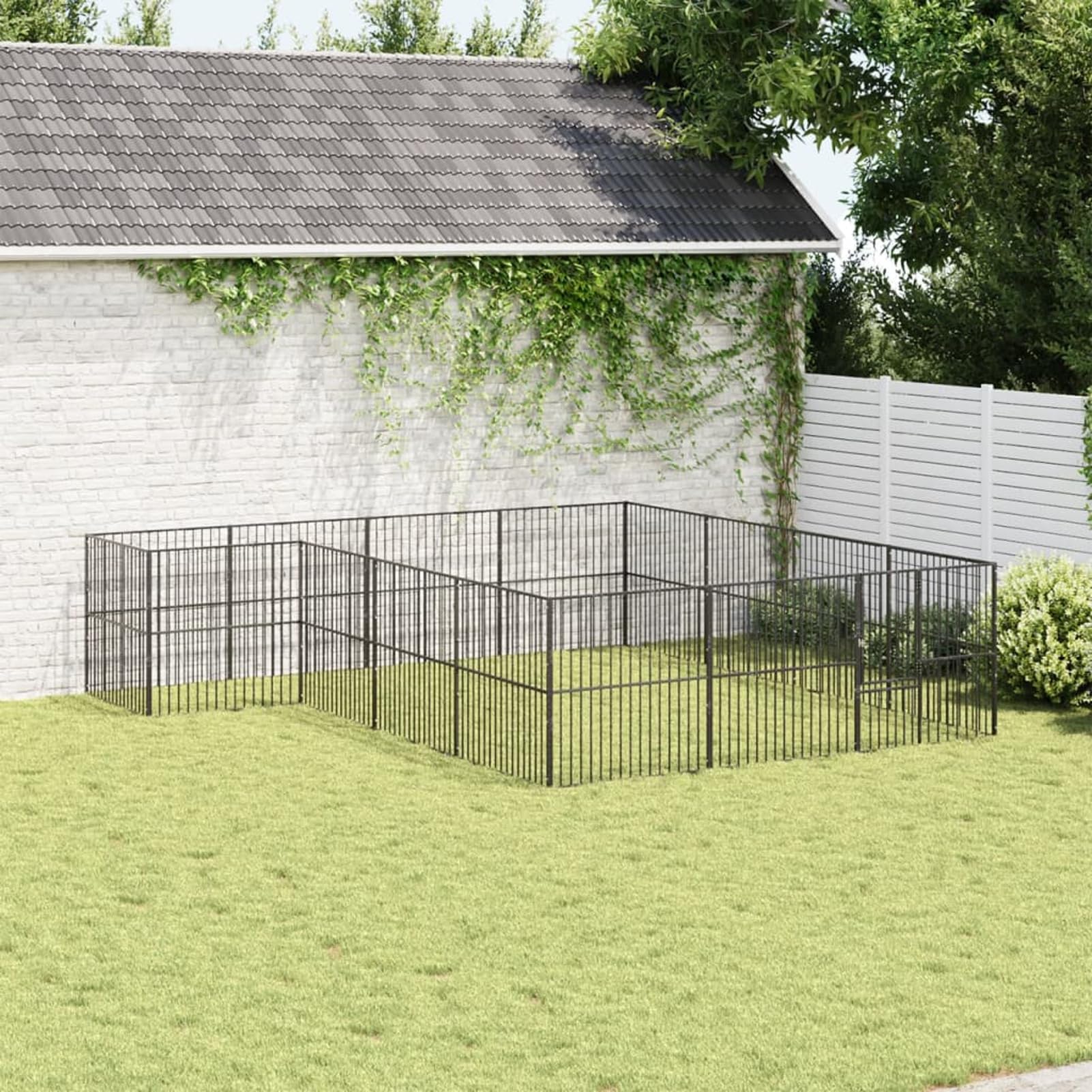 Homgoday Box per cani 16 pannelli in acciaio zincato nero, per esterni e interni, cuccia per cuccioli di animali domestici, rifugio per animali domestici e forniture per animali domestici