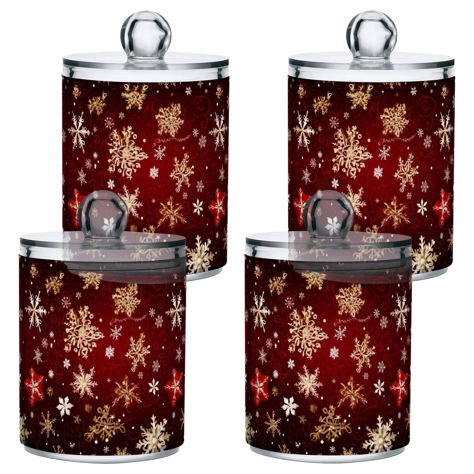 4 Pcs Christmas Xmas Snowflake 10 OZ Qtip Holder Dispenser for Cotton Ball Cotton Swab Cotton Round Pads