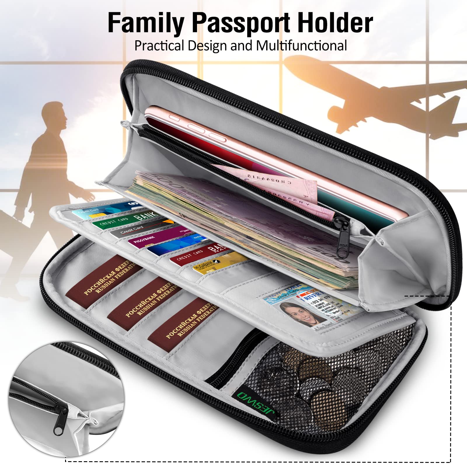 Soporte para pasaporte familiar con bloqueo Rfid, organizador de documentos de viaje, cartera de pasaporte de viaje, soporte múltiple para pasaporte para viajes, soporte de pasaporte familiar 3