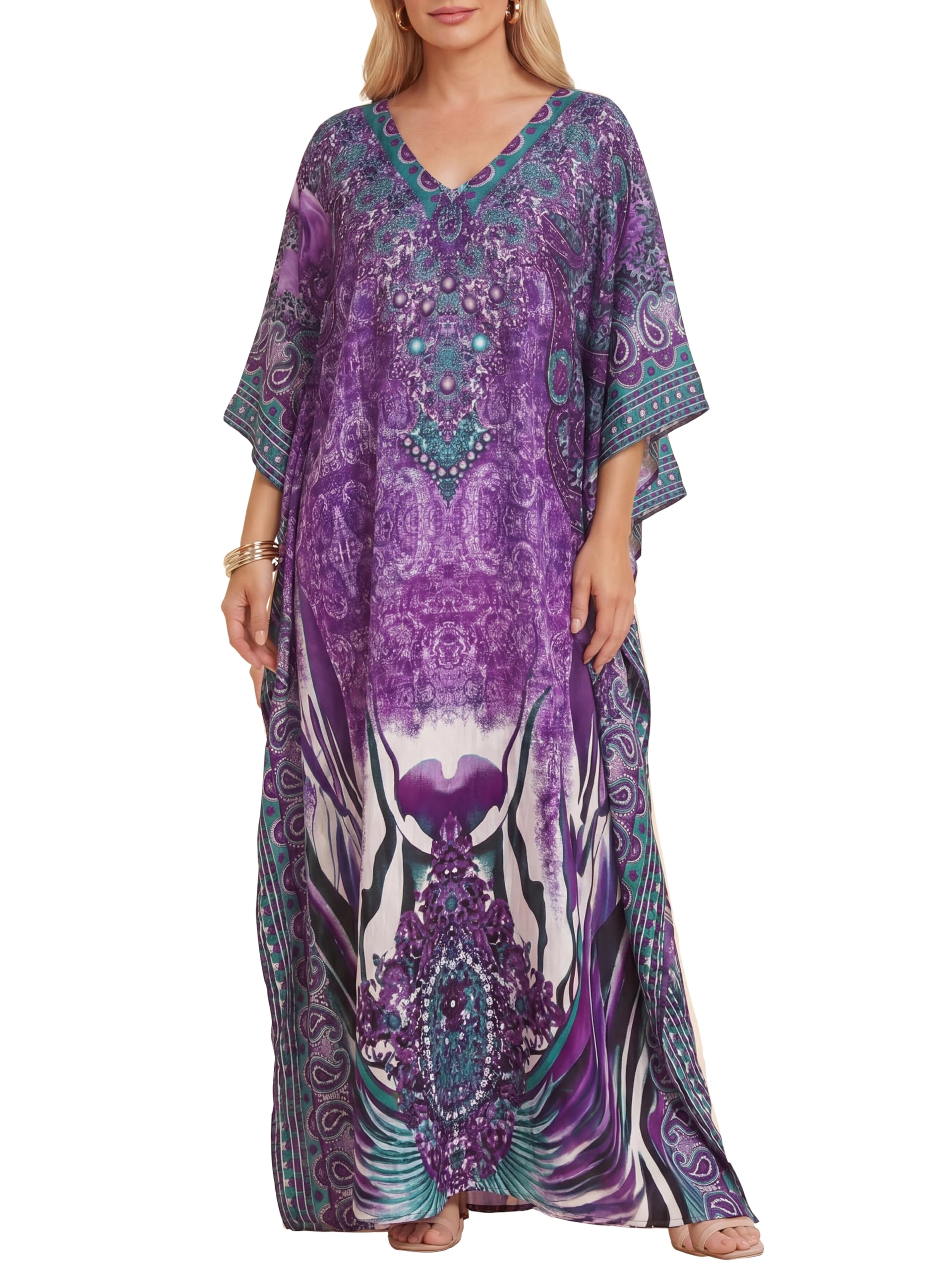 Love My Fashions® Women's Kaftans Morrocan Print Tunic Long Summer Dress Loungewear Swim Cover Up Beachwear Sundress Casual Nightwear