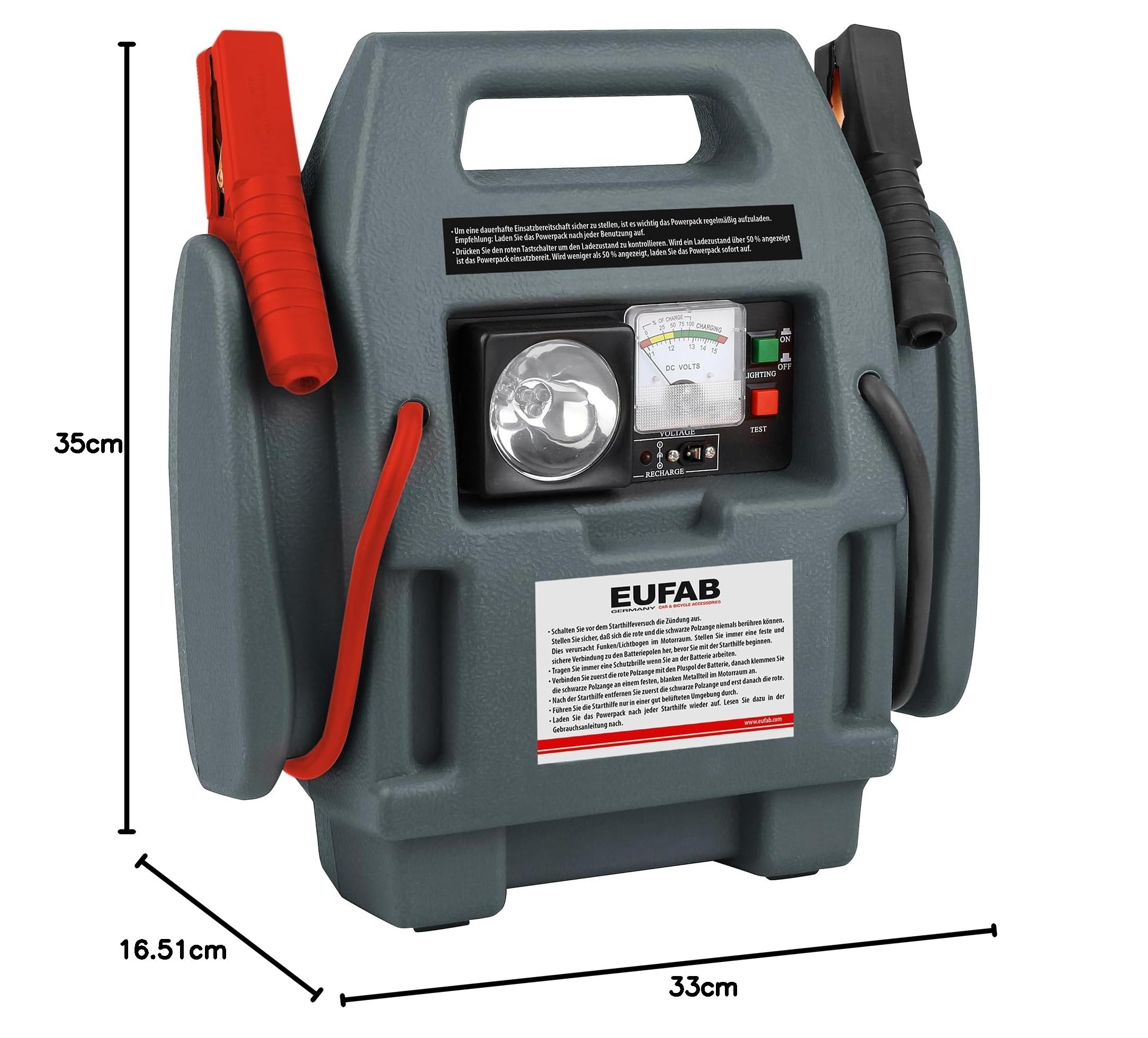 EUFAB 16643 Powerpack, Starthilfe, mit Kompressor, 7Ah Grau mit Wasserfahrzeug