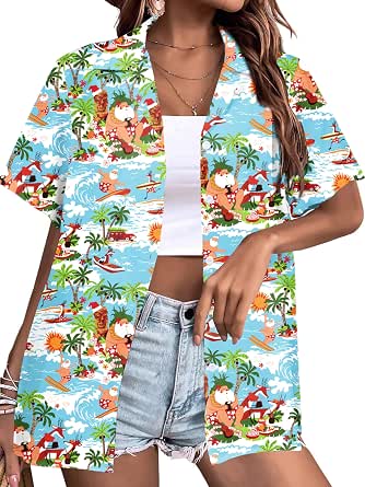 Wrenpies Women's Christmas In July Shirt - Hawaiian Palm Tree Holiday Beach Vacation Graphic Tee - View #7